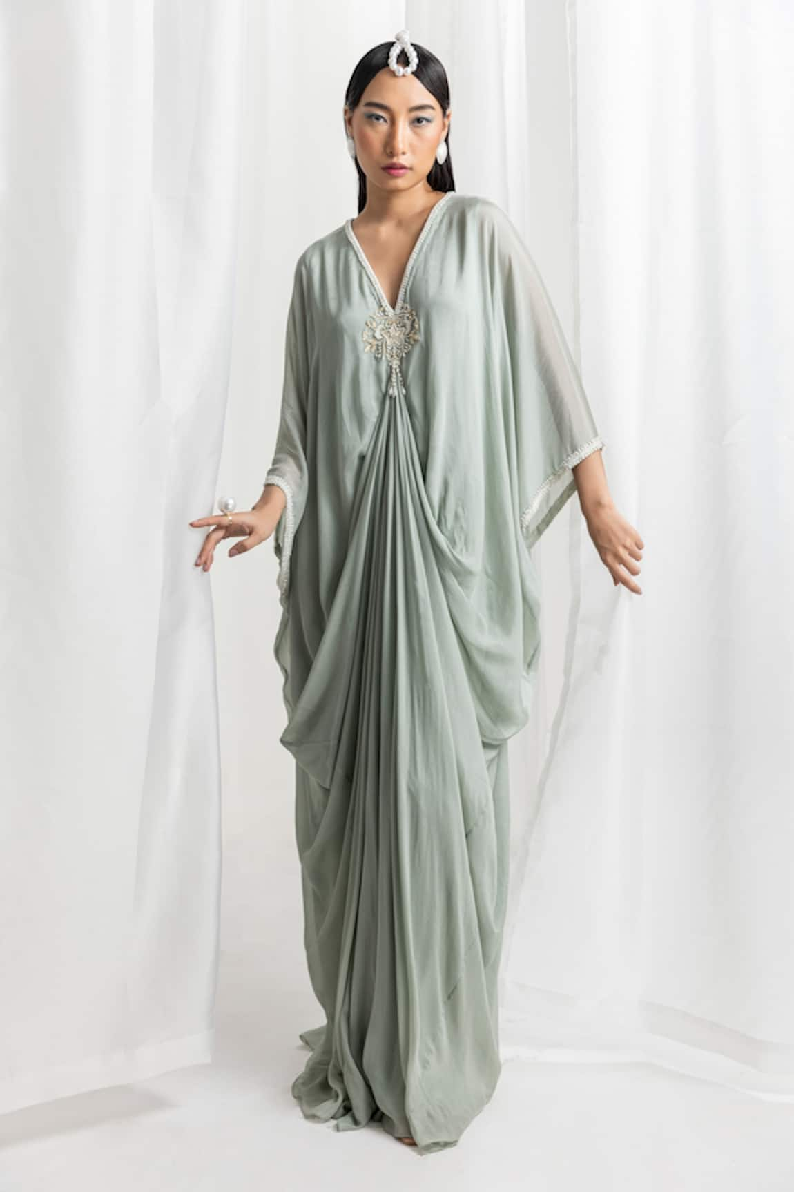 Seema Thukral Placement Hand Embroidered Draped Kaftan