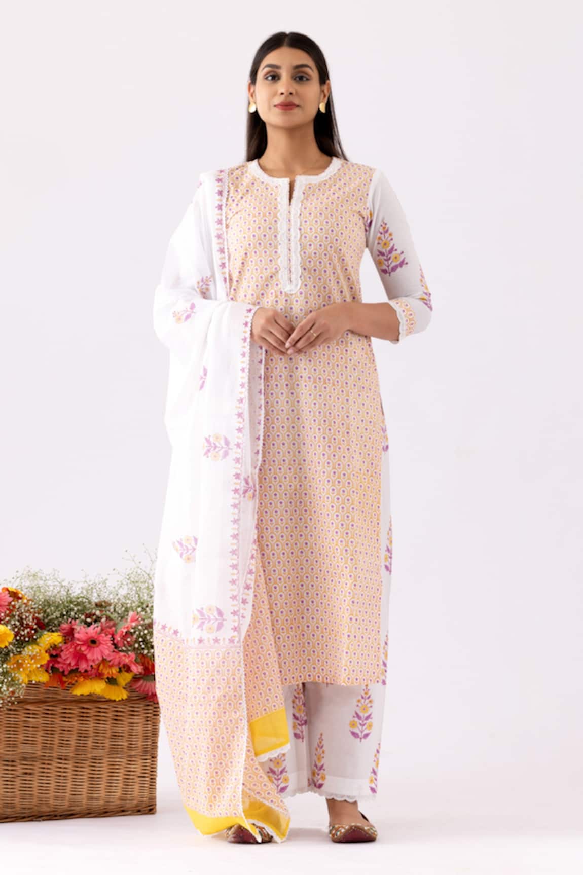 Abbaran Block Print Straight Kurta Set