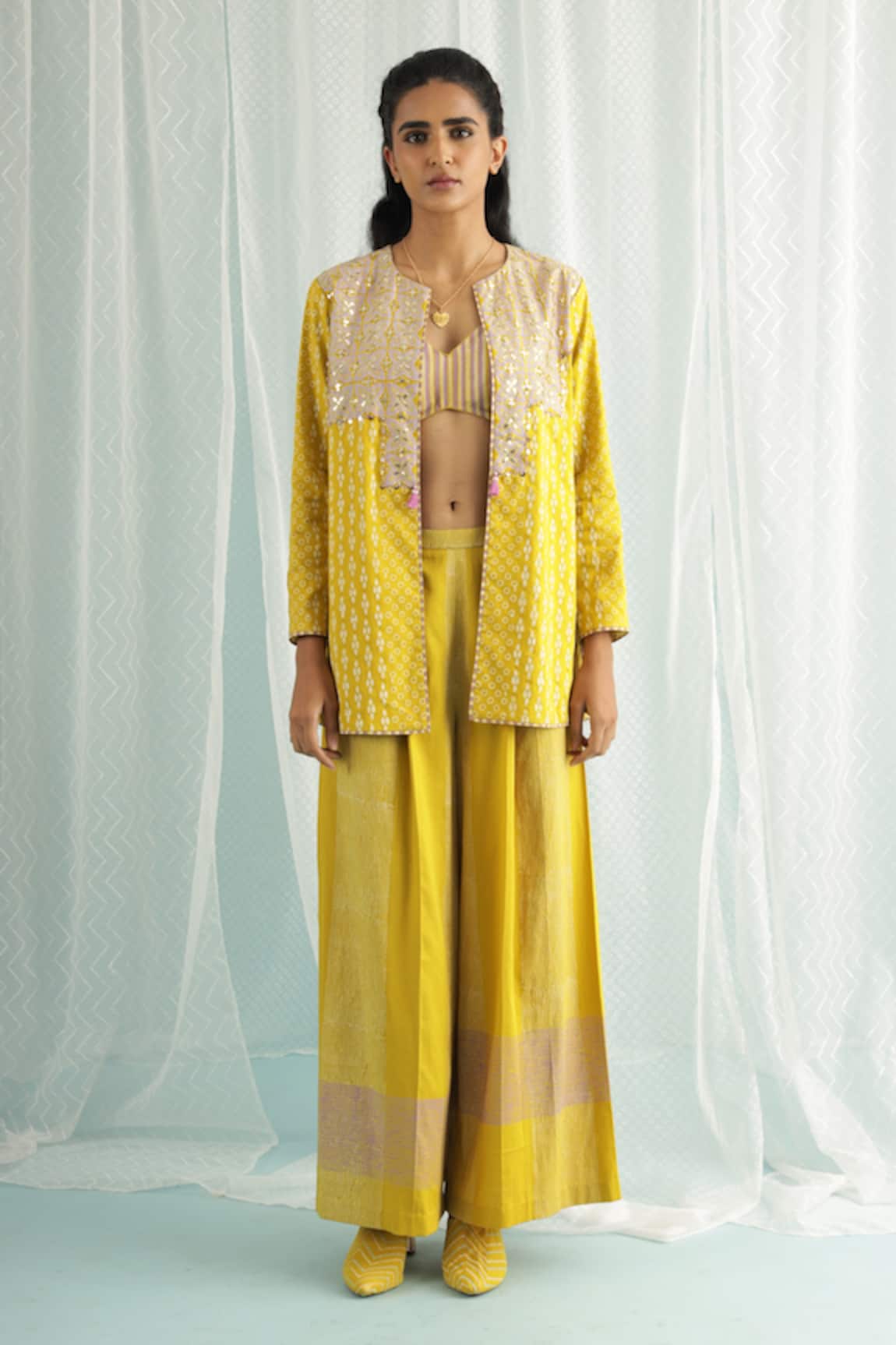 Surbhi Gupta Canary Kai Geometric Print Jacket Palazzo Set