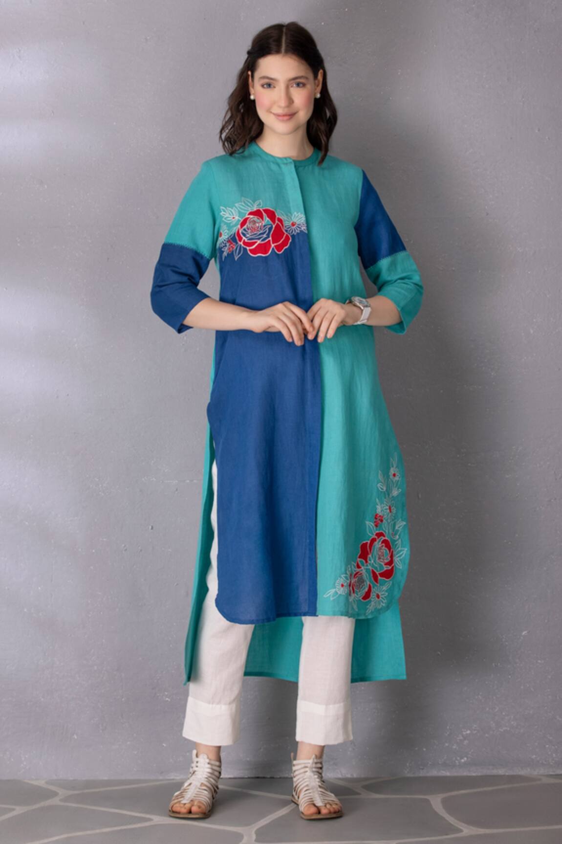Tanu Malhotra High Low Colour Block Tunic & Pant Set