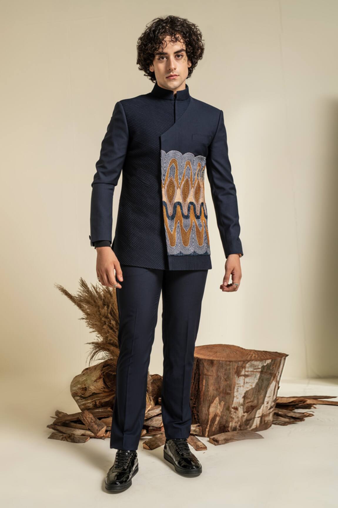 Abkasa Gibraltar Asymmetric Embroidered Bandhgala & Trouser Set