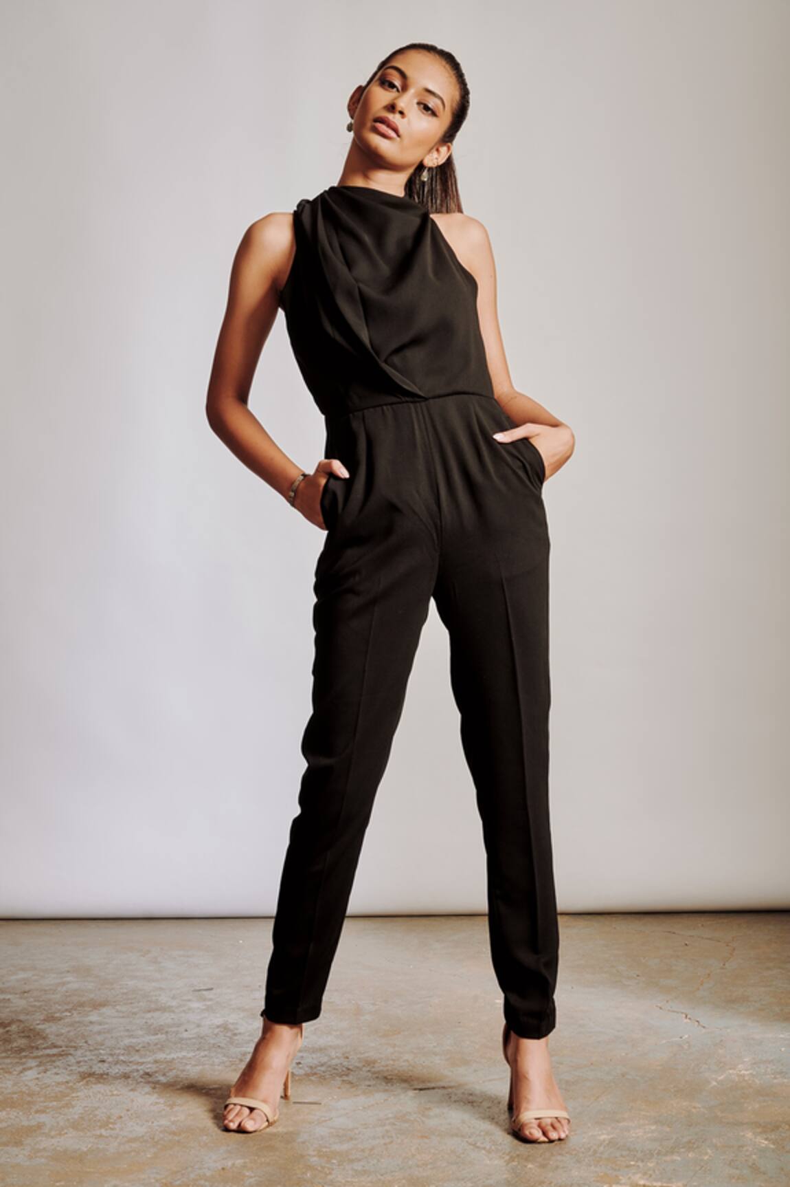 Pocket Stories High Neck Solid Jumpsuit