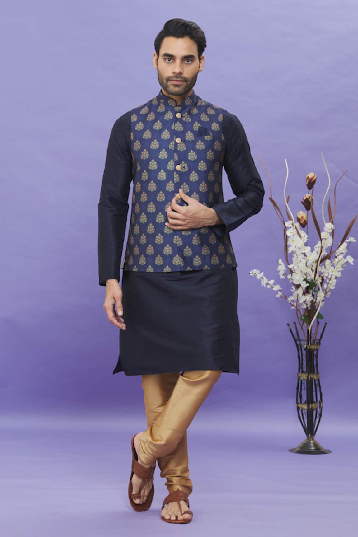 Arihant Rai Sinha Floral Print Bundi Kurta Set 