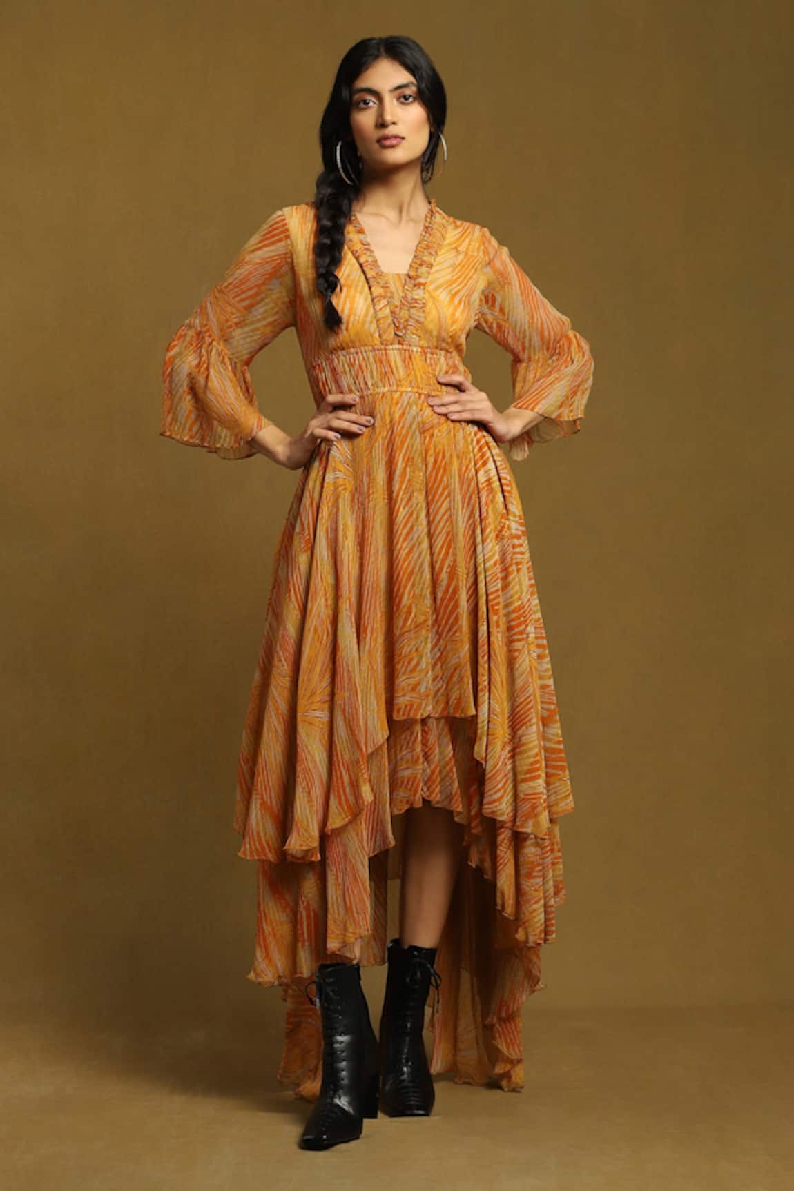 Ritu Kumar Leaf Print Asymmetric Hem Dress