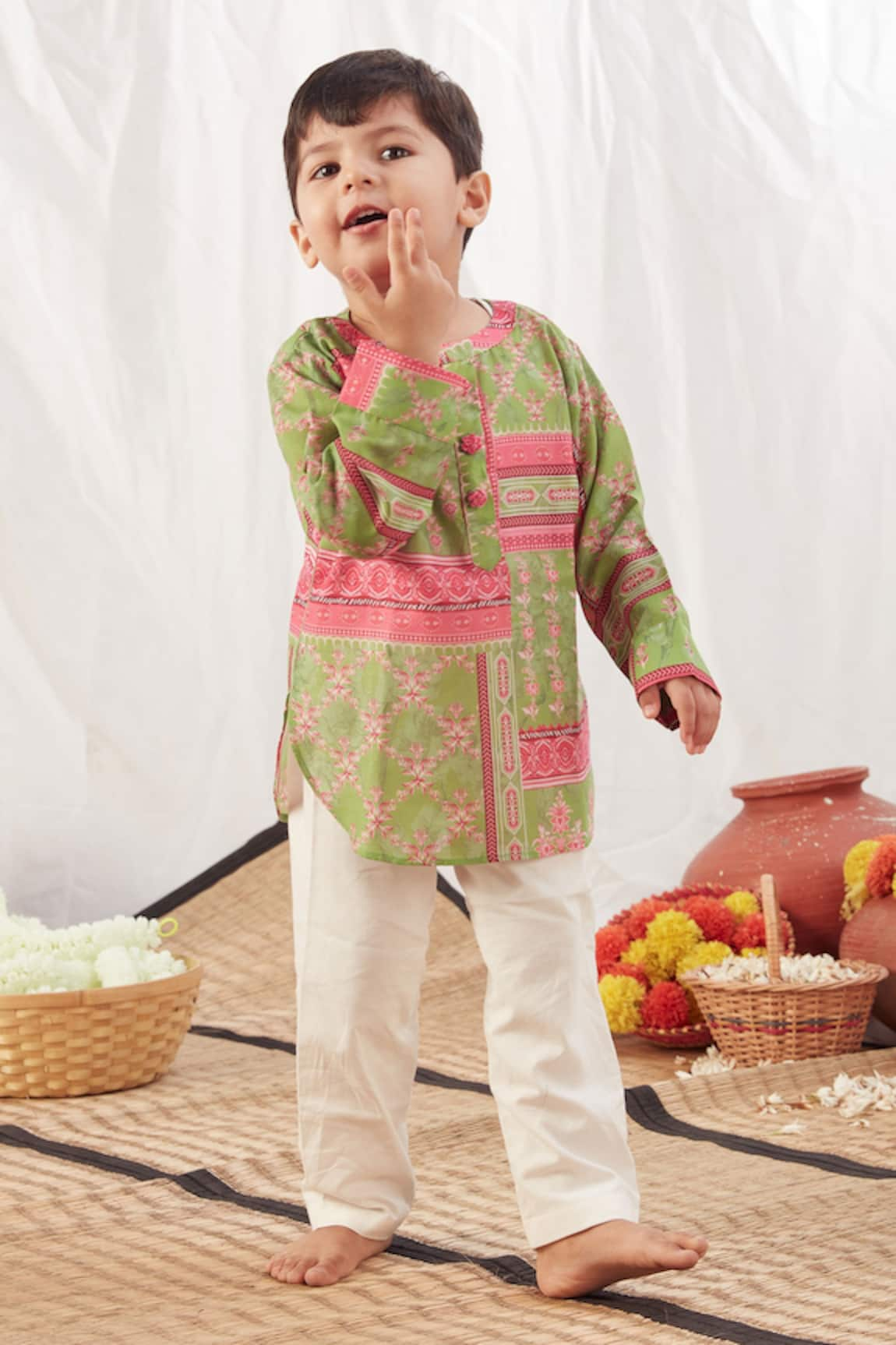 Vivedkids Cotton Block Print Short Kurta Set