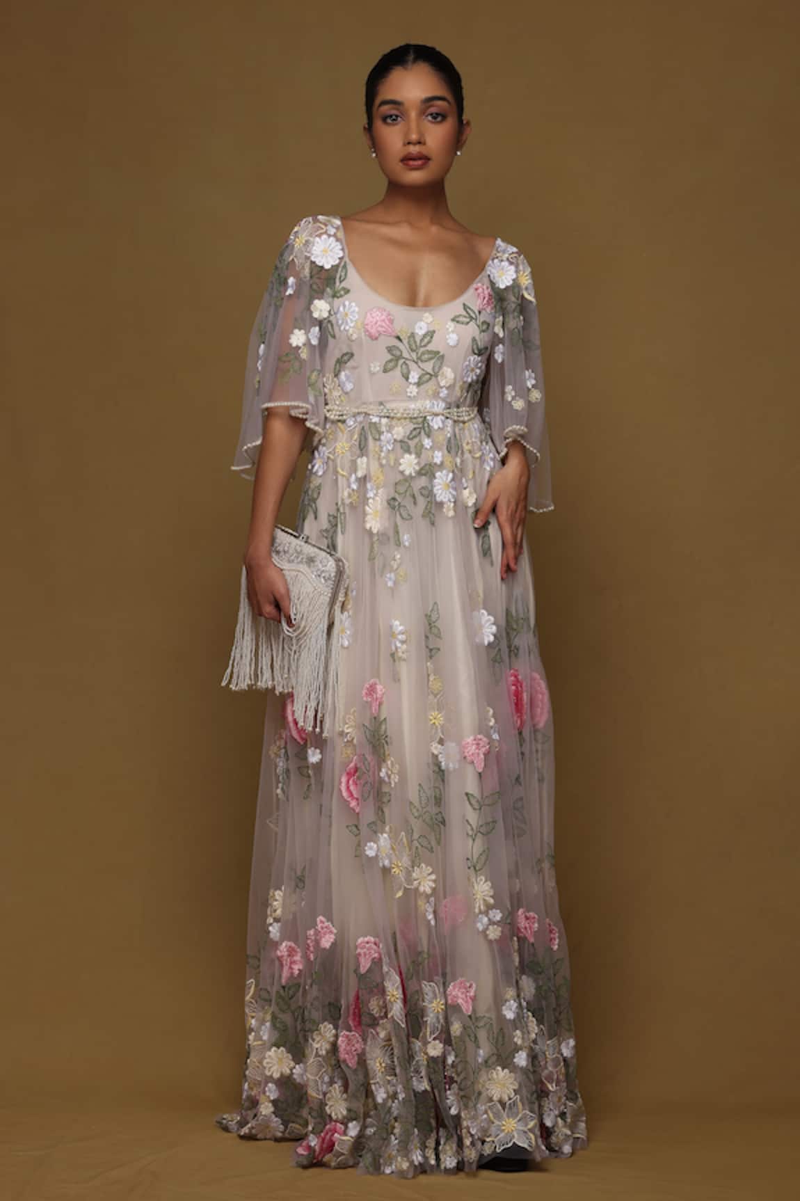 Shriya Som Floral Thread Embroidered Gown