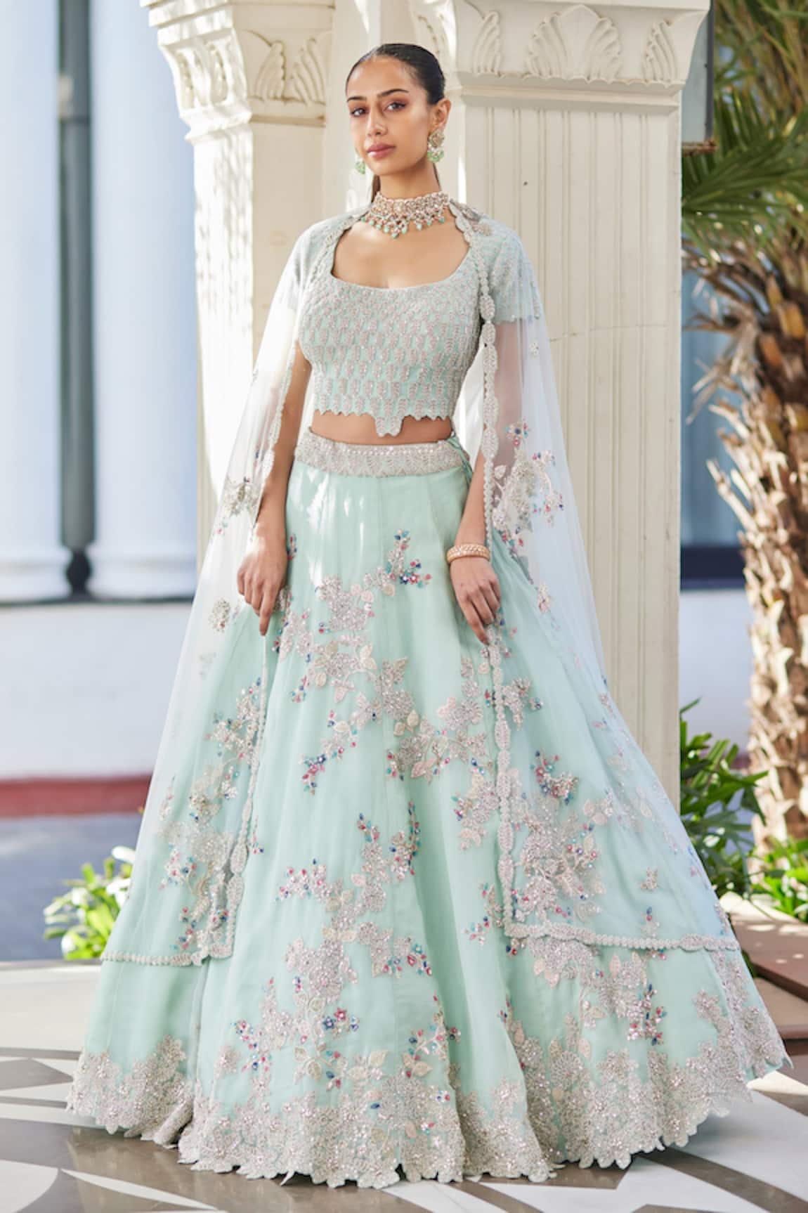 Osaa By Adarsh Pastel Blue Embroidered Lehenga Set