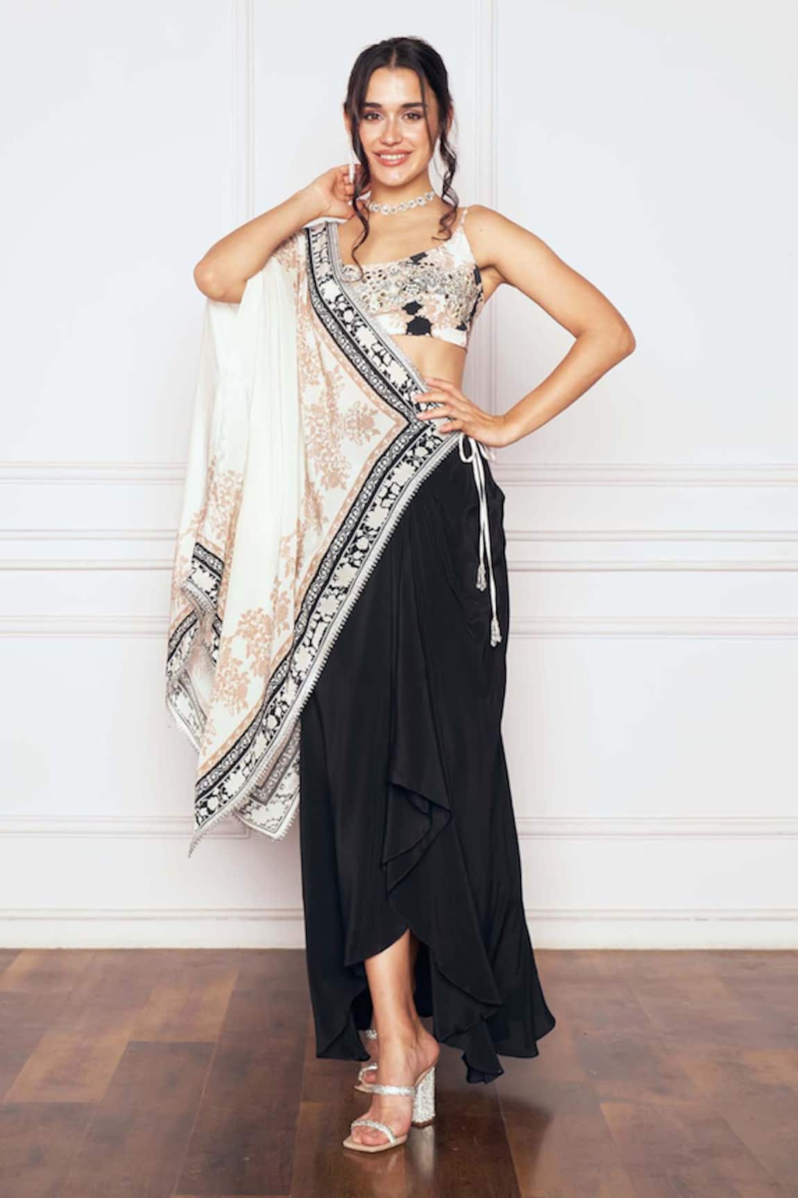 Sakshi Girri Printed Bustier Draped Skirt Set