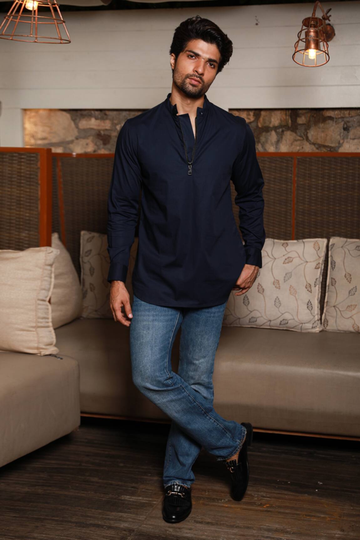 Echke Mandarin Collar Plain Shirt 