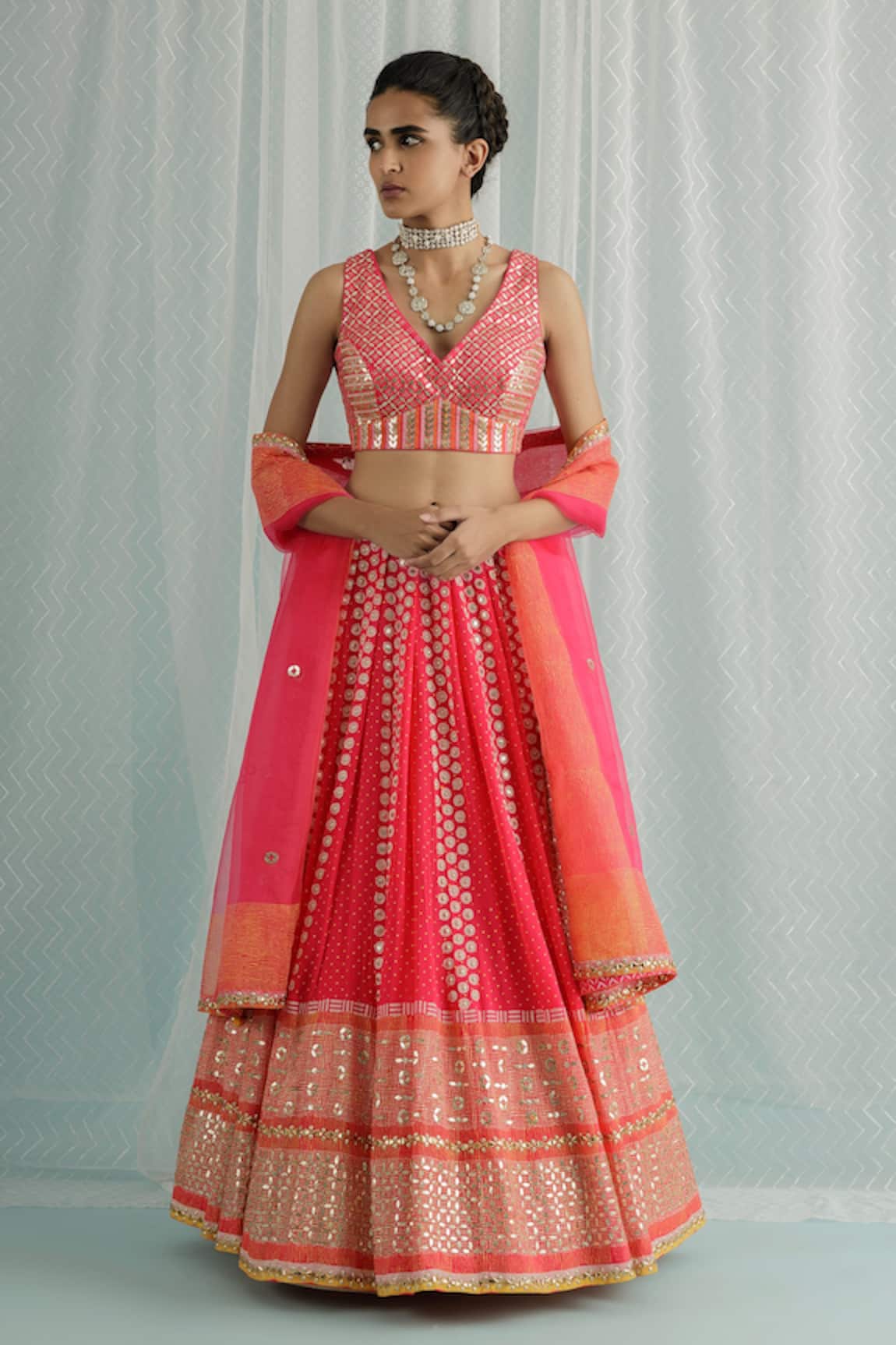 Surbhi Gupta Kara Sphere & Polka Dot Print Lehenga Set