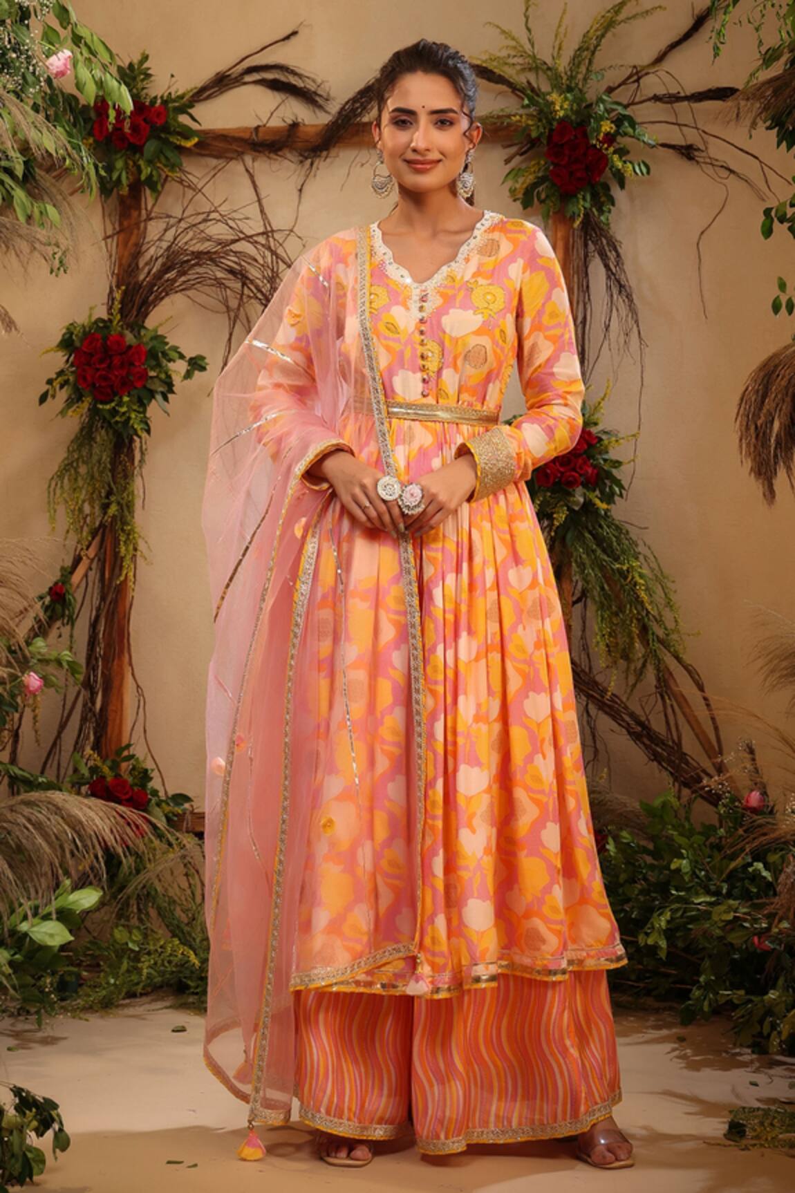 Bairaas Hand Embroidered Kurta Sharara Set