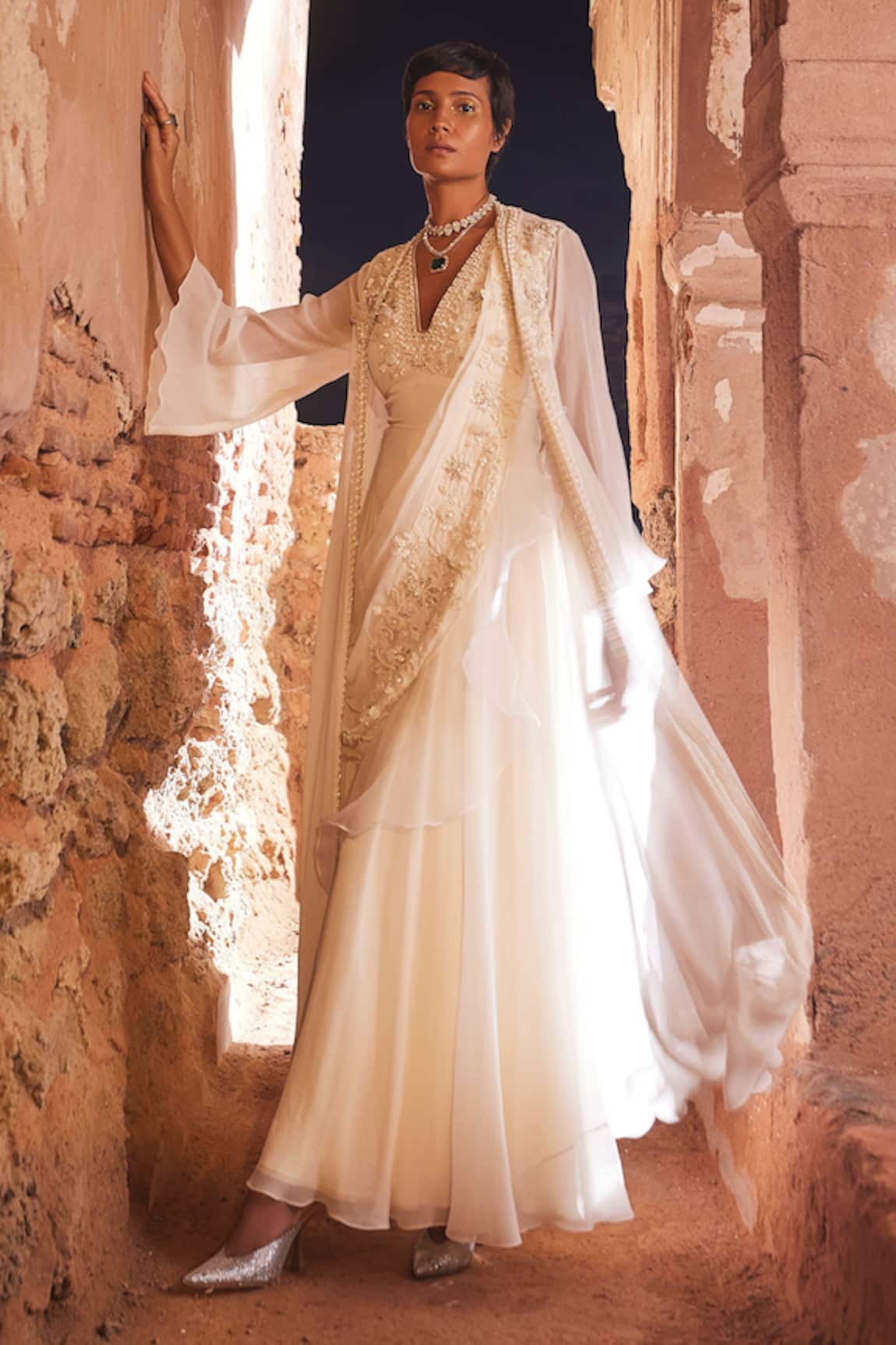 Ridhi Mehra Aina Chiffon Embroidered Jacket & Jumpsuit Set