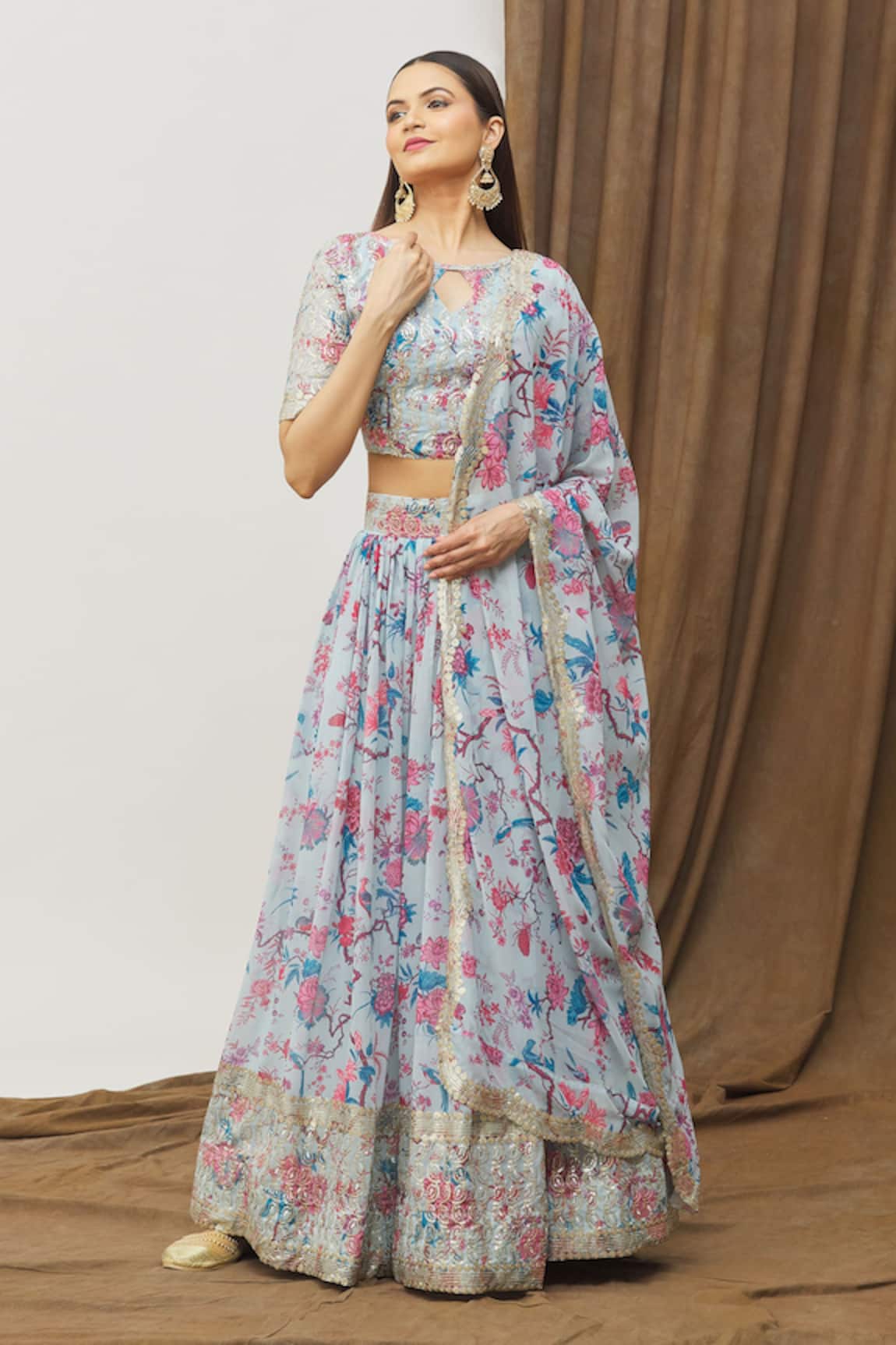 Samyukta Singhania Floral Sequin Embroidered Lehenga Set