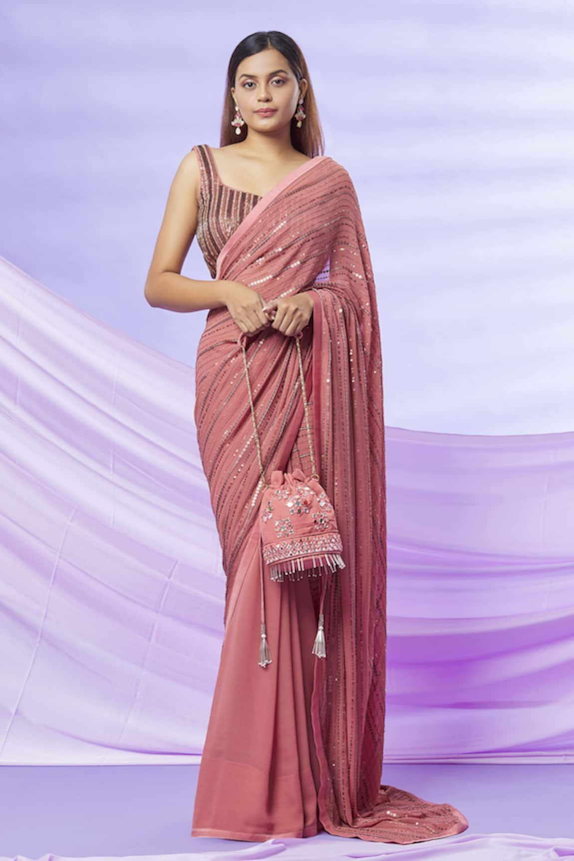 Yoshita Couture Laila Linear Embroidered Saree With Blouse