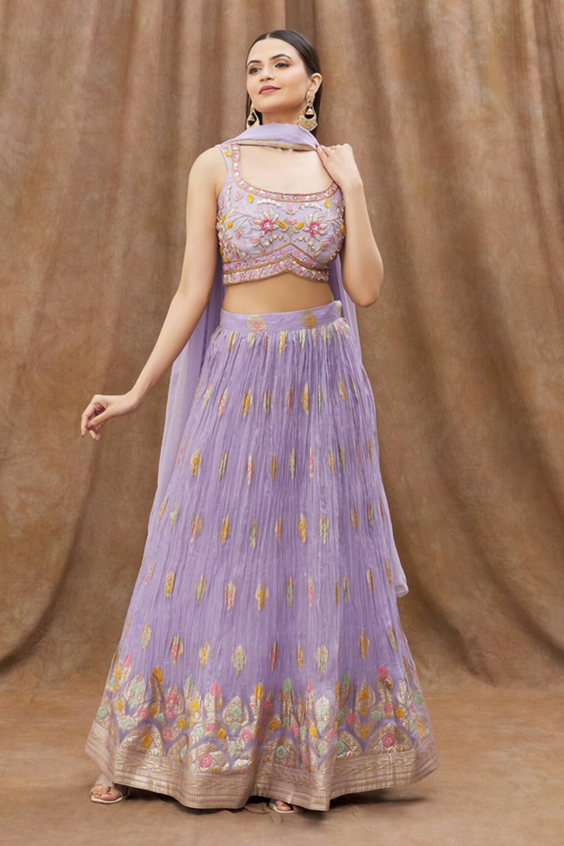 Aryavir Malhotra Vintage Pattern Pleated Lehenga Set