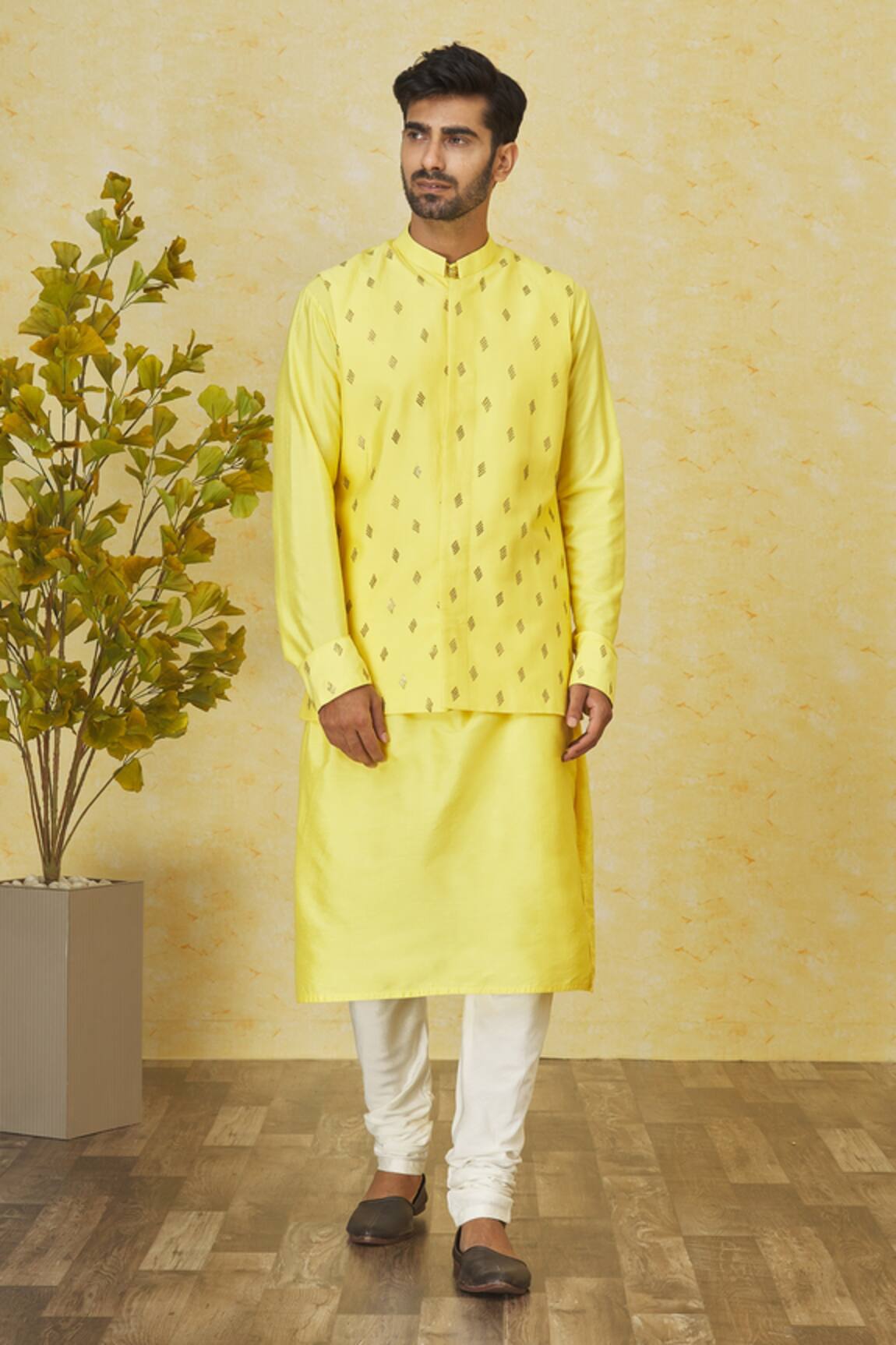Priyanka Haralalka Yellow Sequin Embroidered Bundi Kurta Set