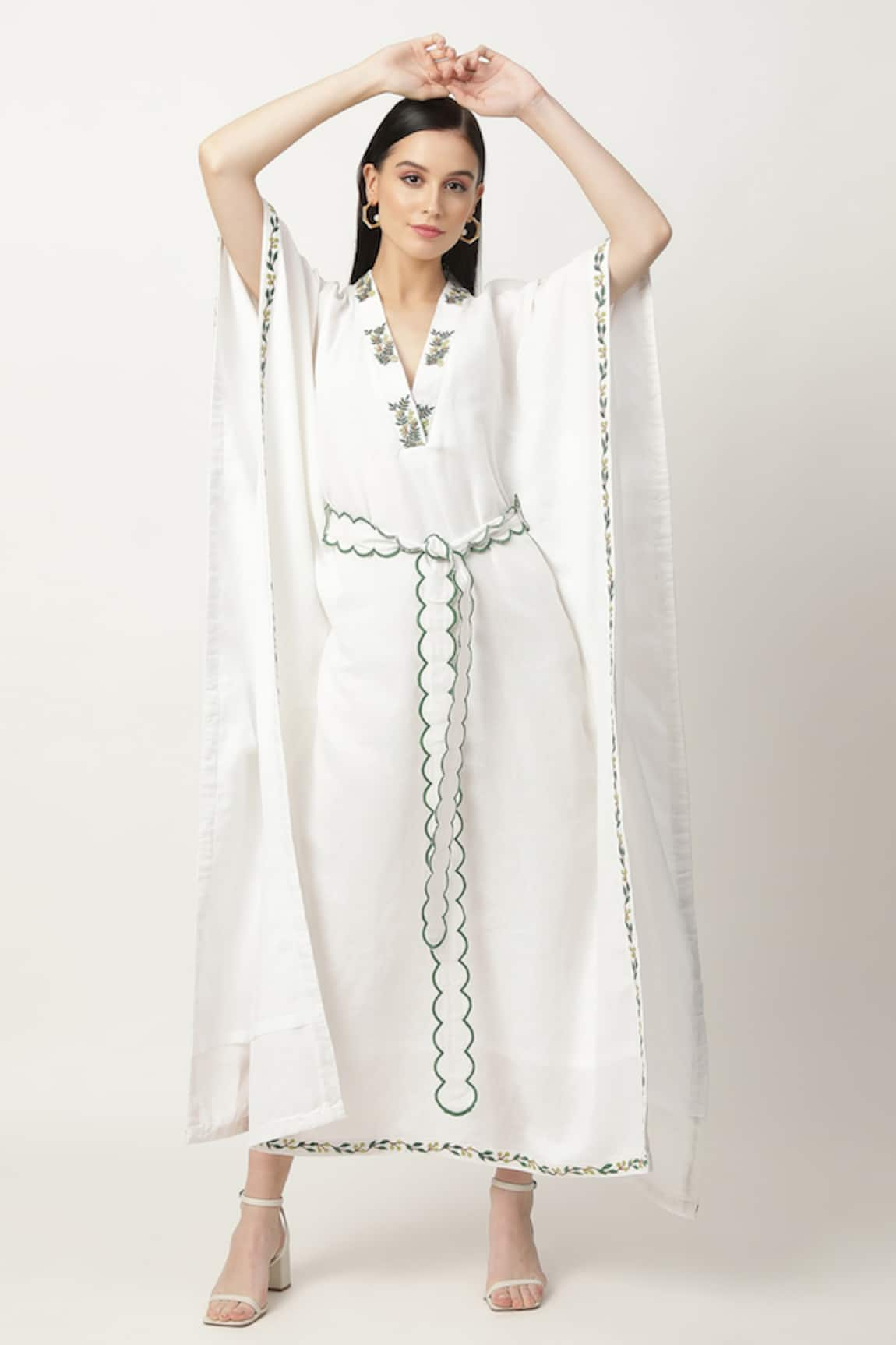 Musal Kathy Embroidered Neckline Cotton Linen Kaftan