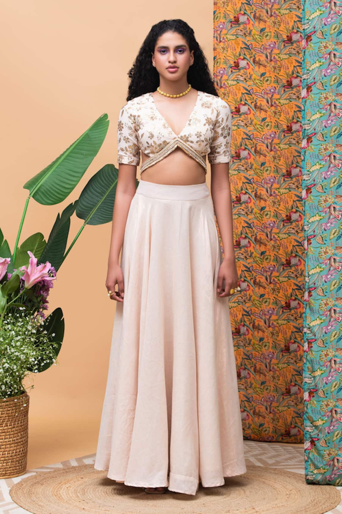 Rishi & Vibhuti Eliza Embroidered Crop Top & Skirt Set