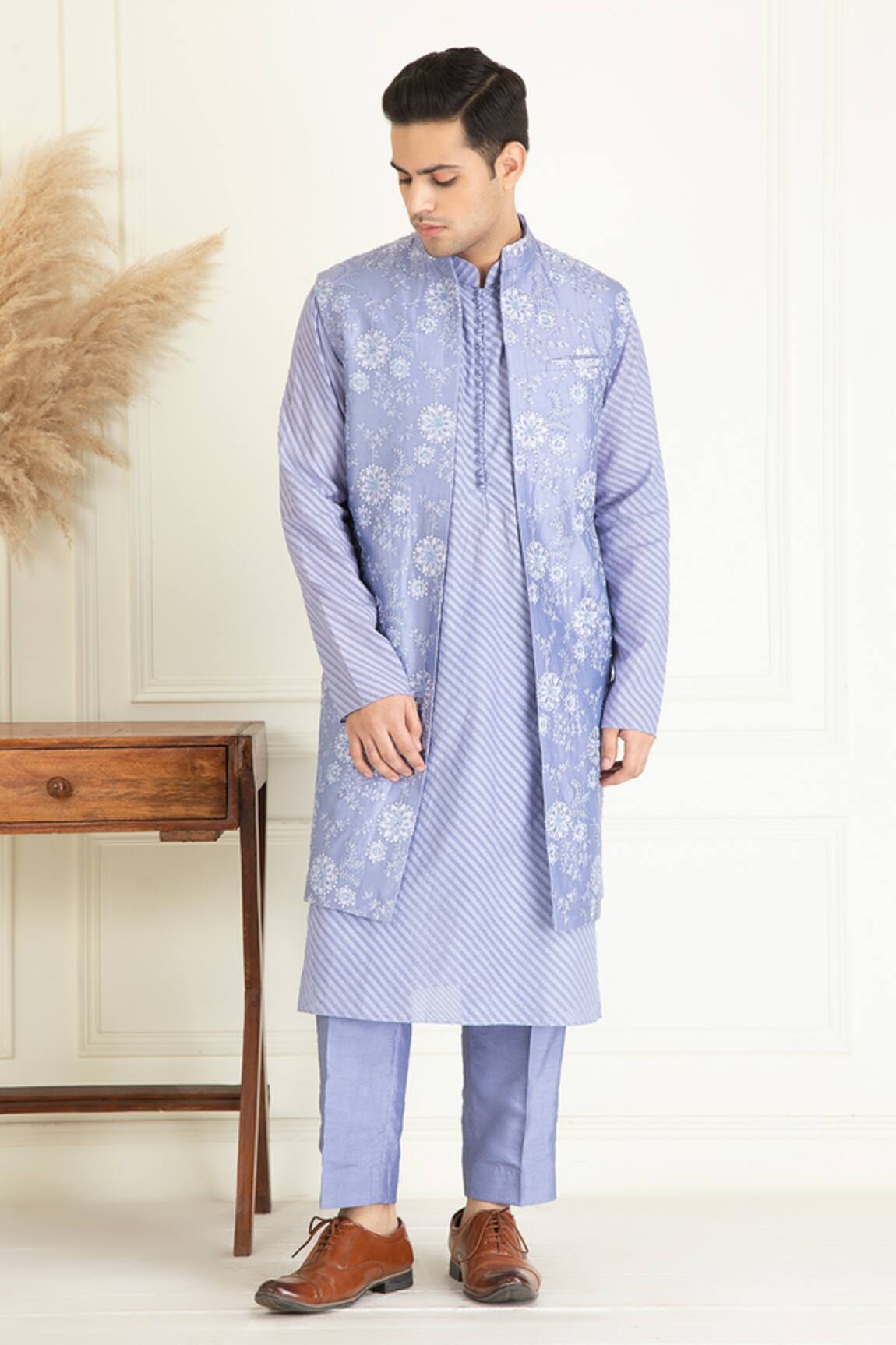 Priyanka Jain Lavender Floral Embroidered Bundi Set 