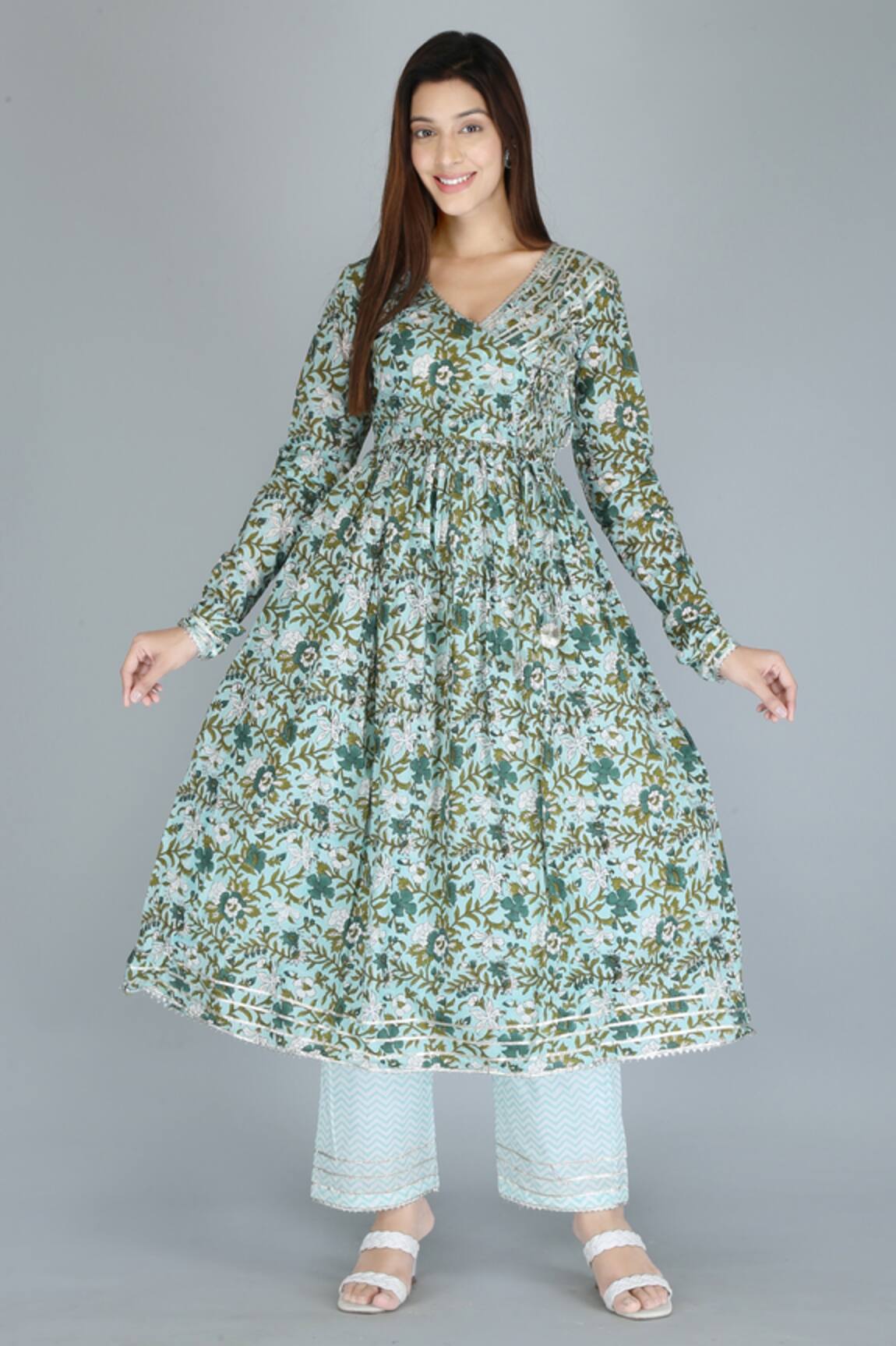 Kalakaari By Sagarika Floral Print Angrakha Anarkali & Pant Set 