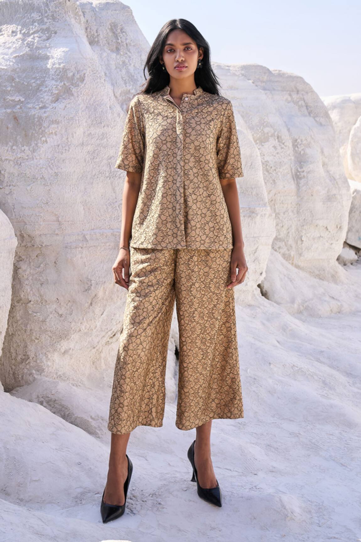 Dash and Dot Beige Lace Top & Pant Set 