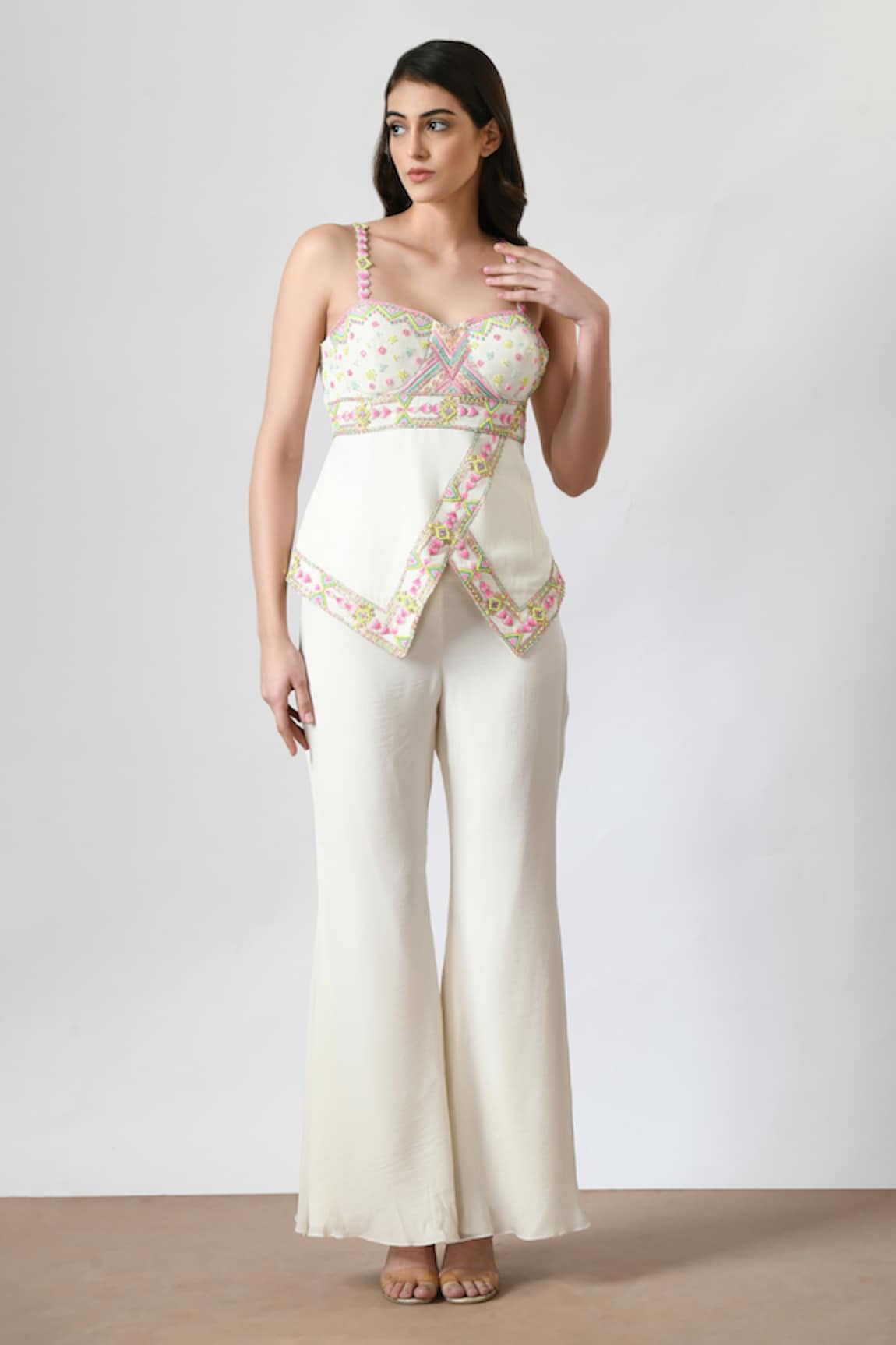 Salt and Spring Geometric Beads Embellished Bustier & Pant Set