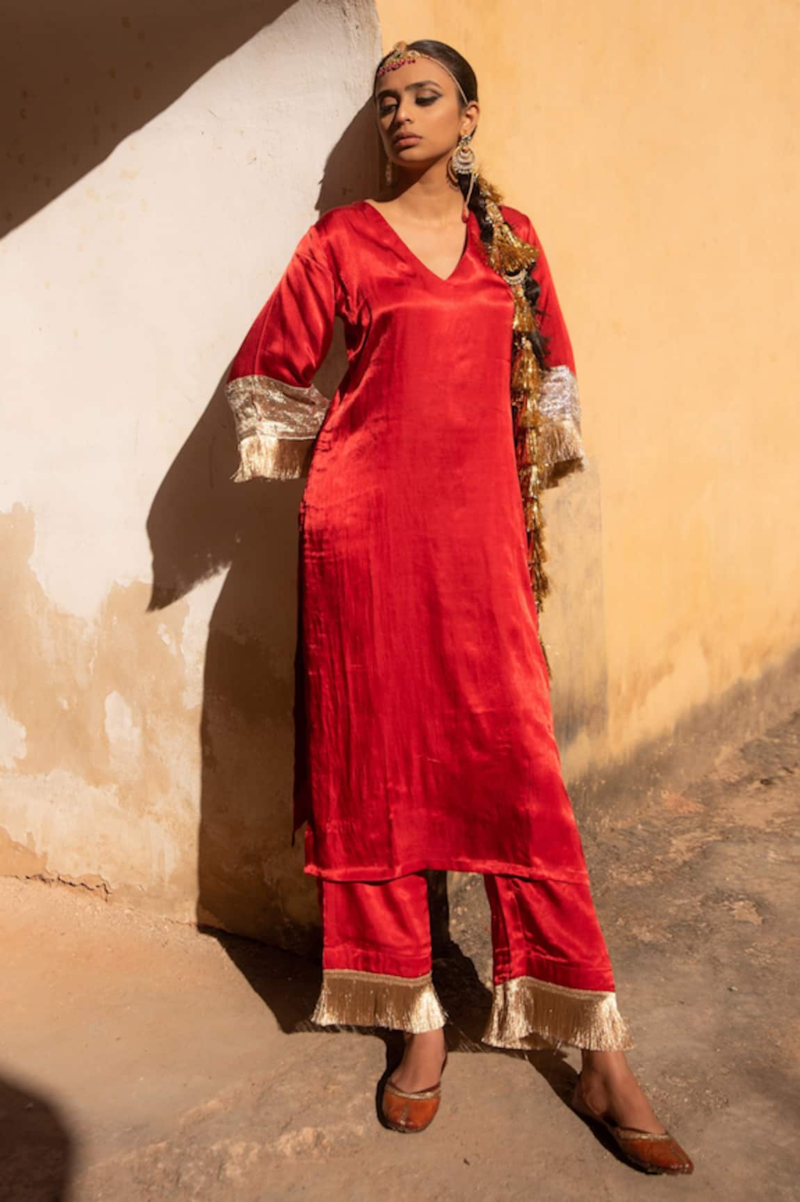 Avaasya Jaipur Sleeve Embellished Kurta & Pant Set  