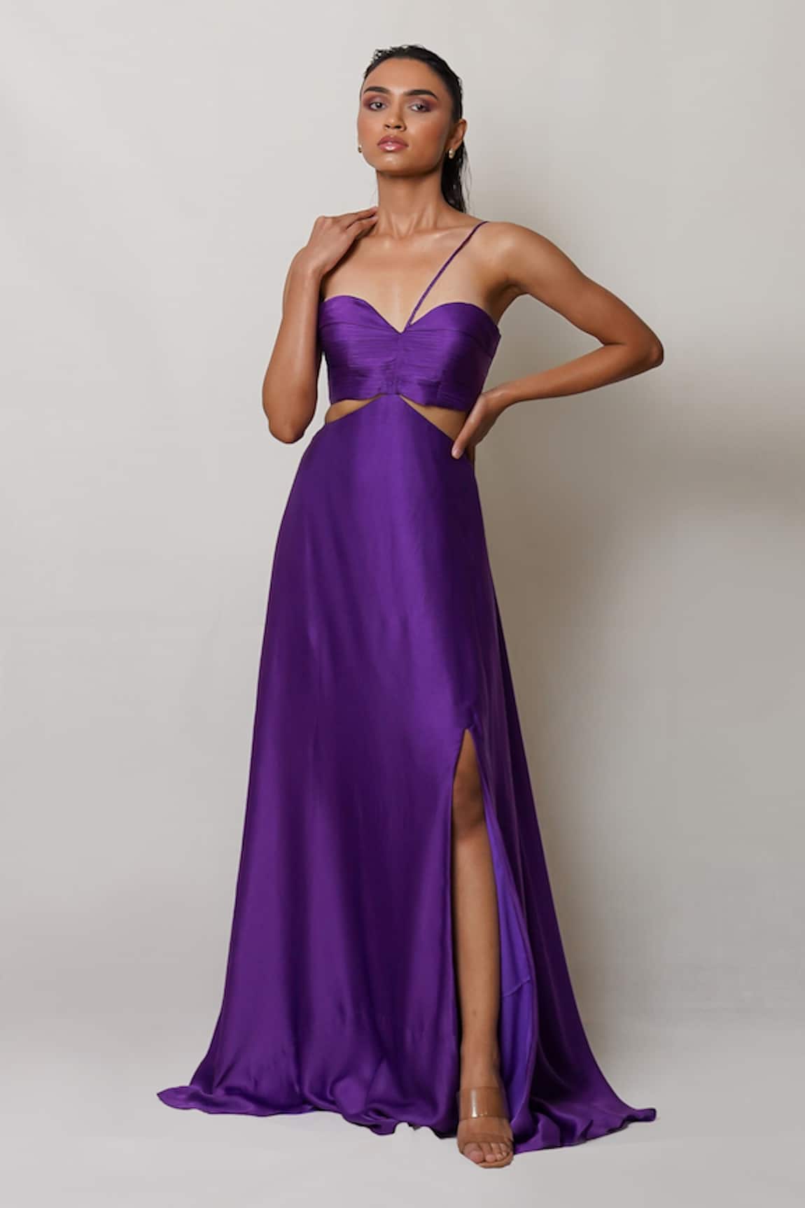 Pinup By Astha Pleated Front Slit Gown