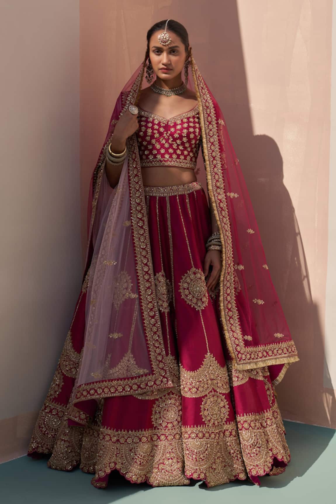 Angad Singh Embroidered Scallop Border Bridal Lehenga Set 