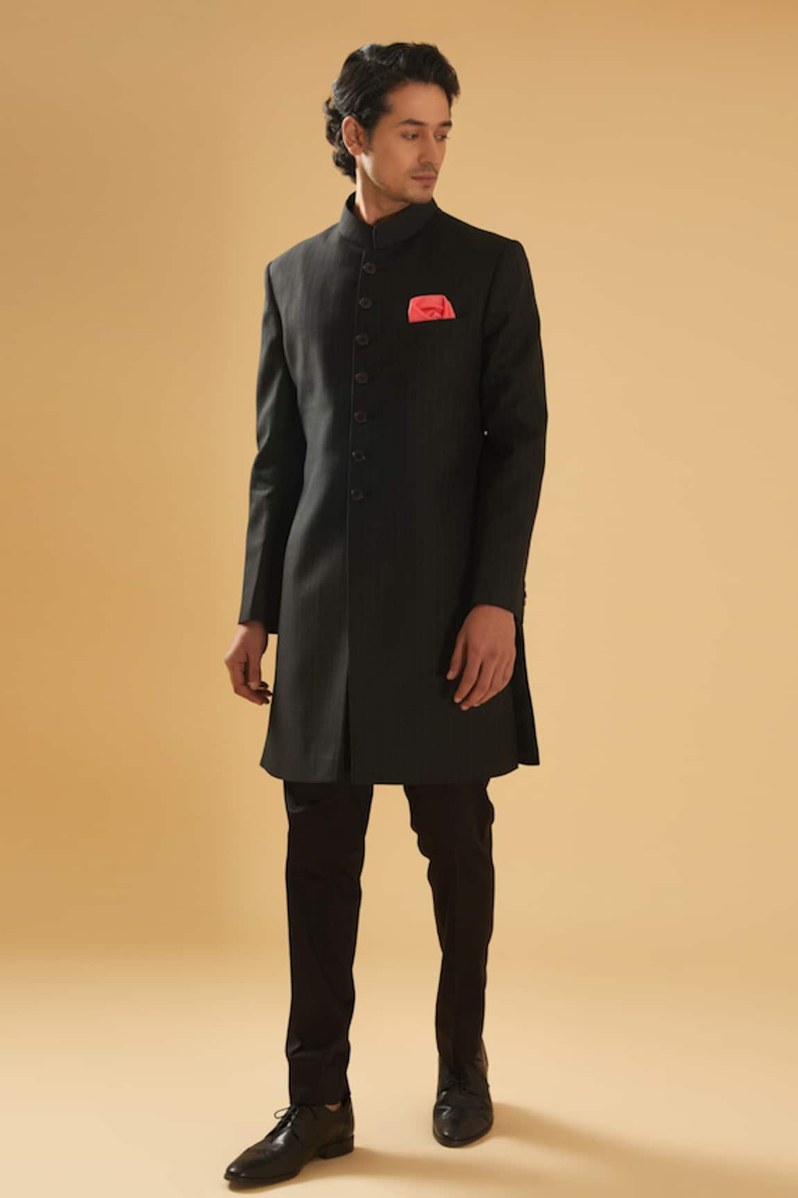 Raghavendra Rathore Blue Mandarin Collar Tailored Achkan