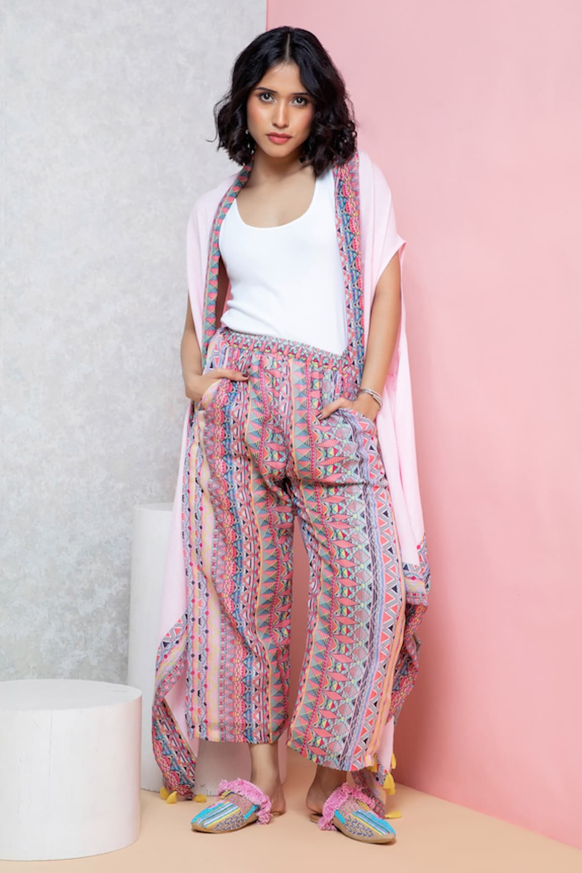 Rhe-Ana Floral Print Cape & Pant Set