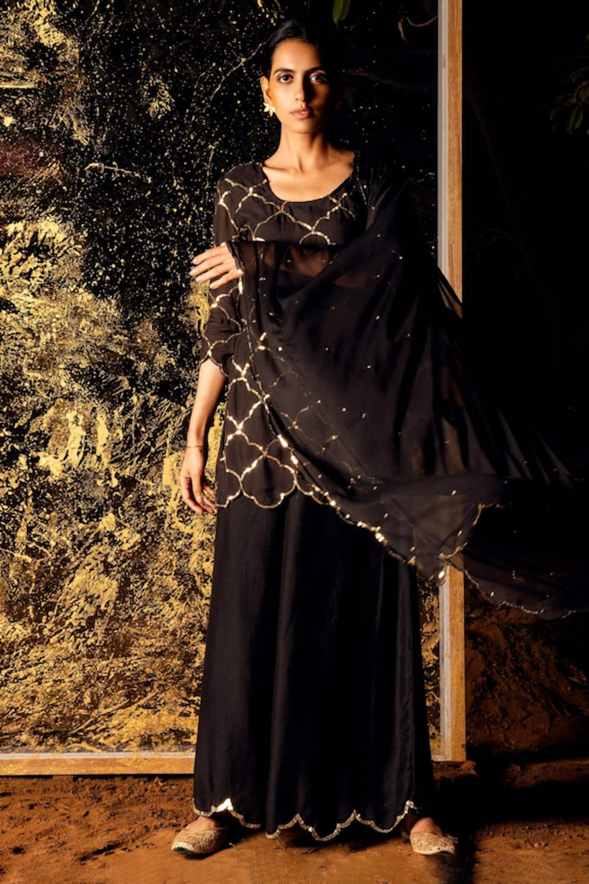 Gulaal Hand Embroidered Short Kurta Palazzo Set