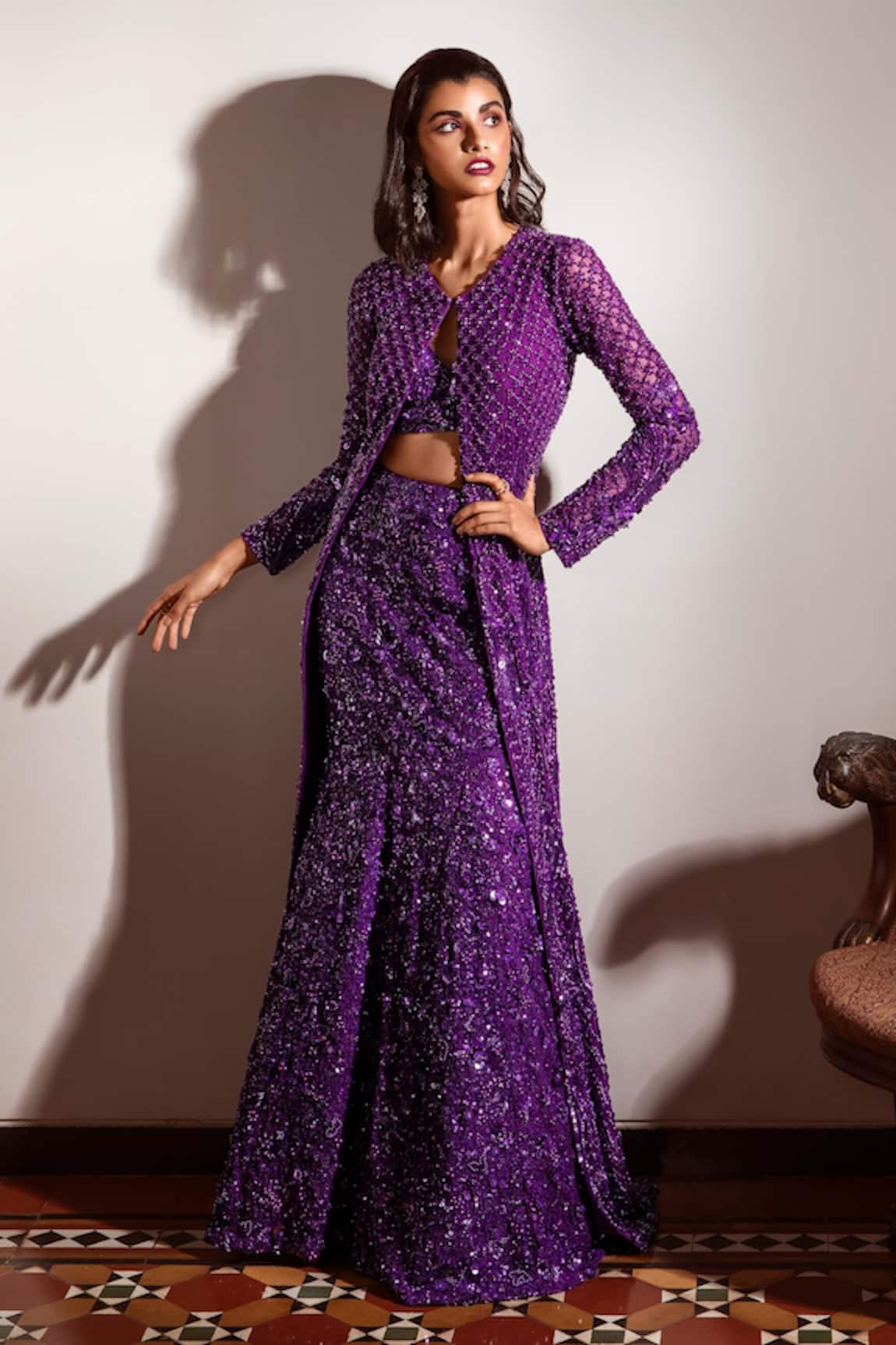 Nadine Dhody Cerai Embroidered Jacket Lehenga Set