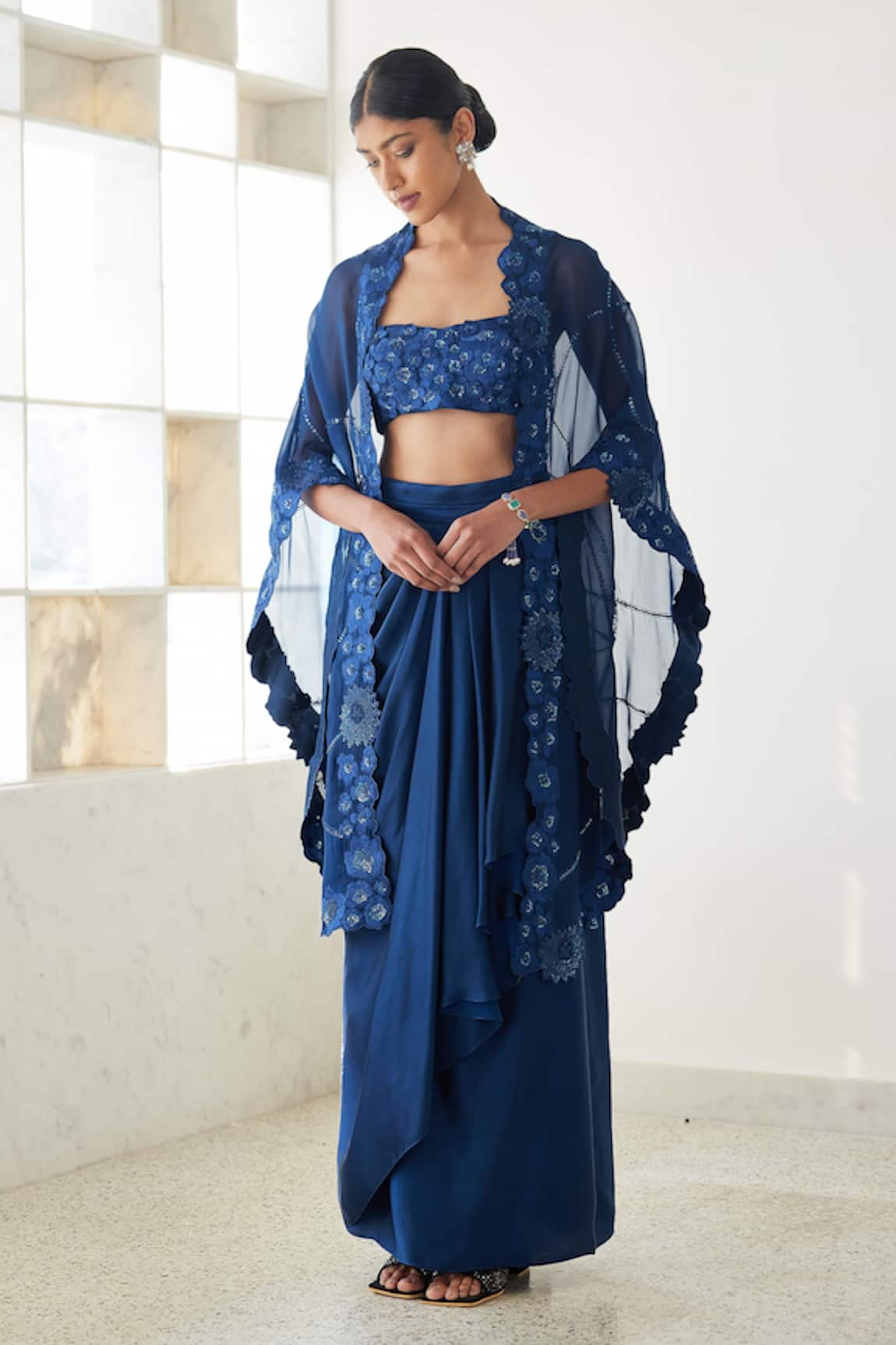 Mishru Aret Embroidered Cape Draped Skirt Set