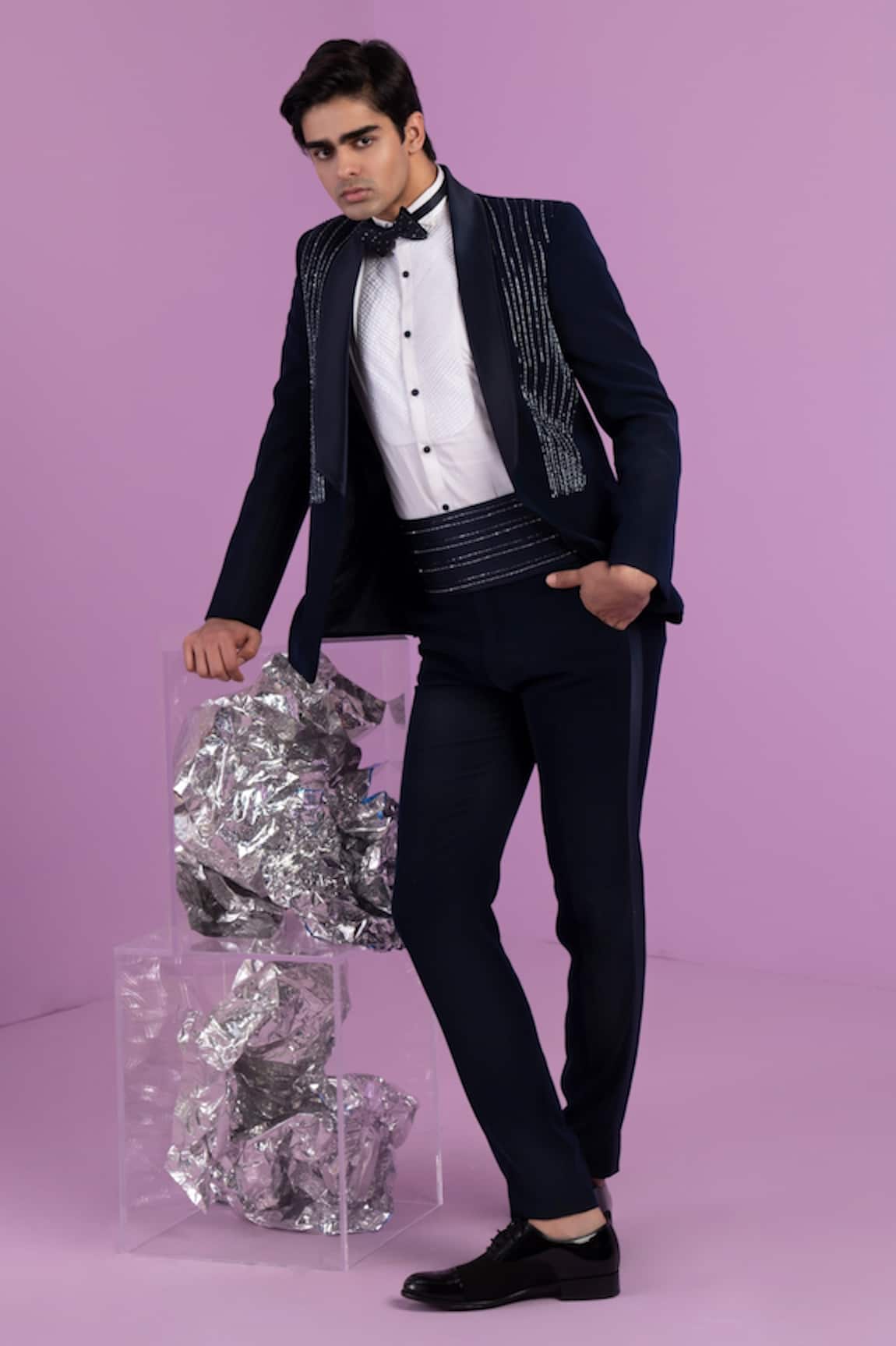 Contrast By Parth Black Hand Embroidered Tuxedo Set 