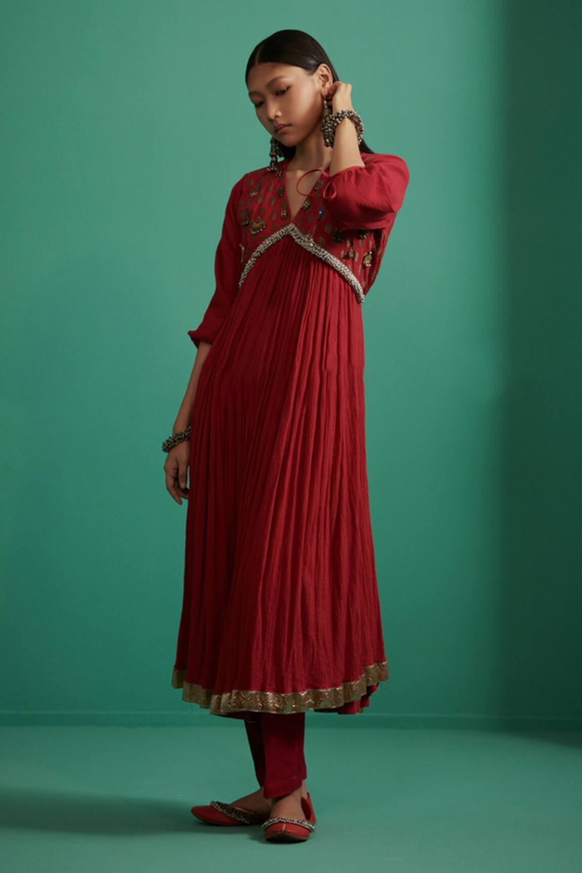 5elements Cotton Woven Yoke Detail Anarkali & Pant Set