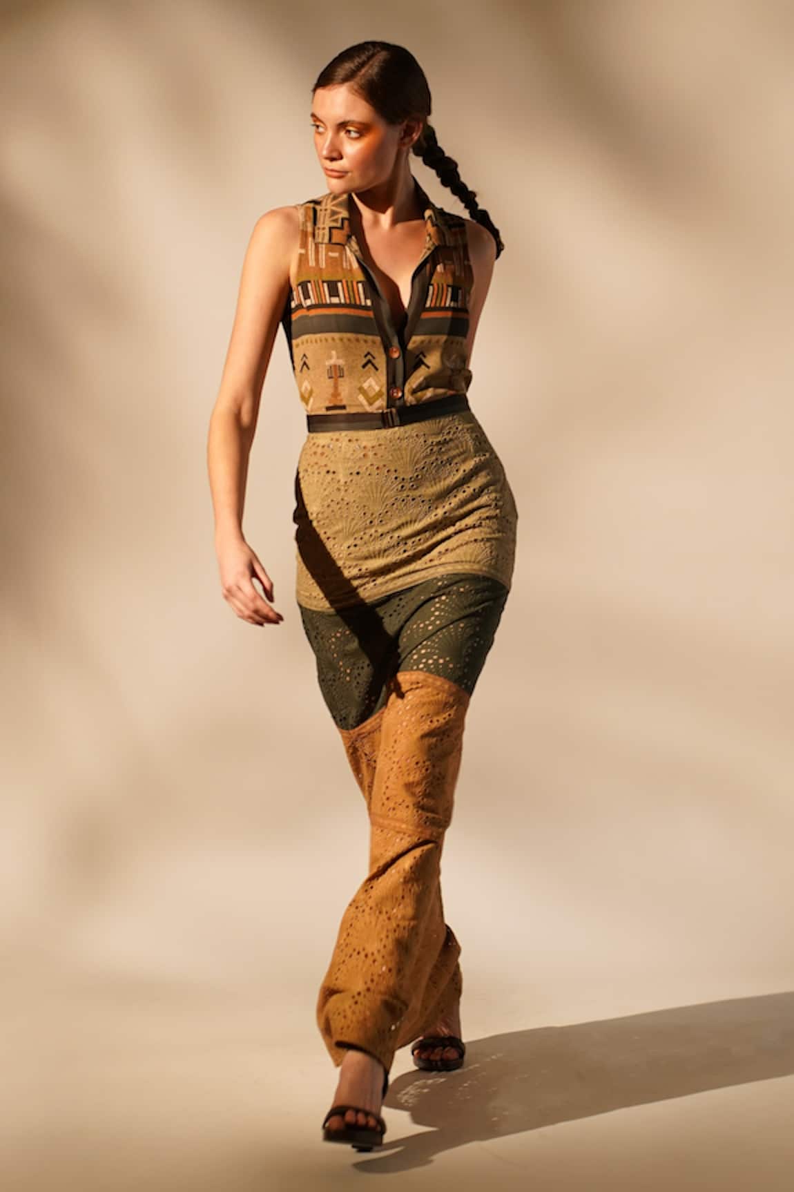 Nikita Mhaisalkar Green Aztec Print Sleeveless Bodysuit 