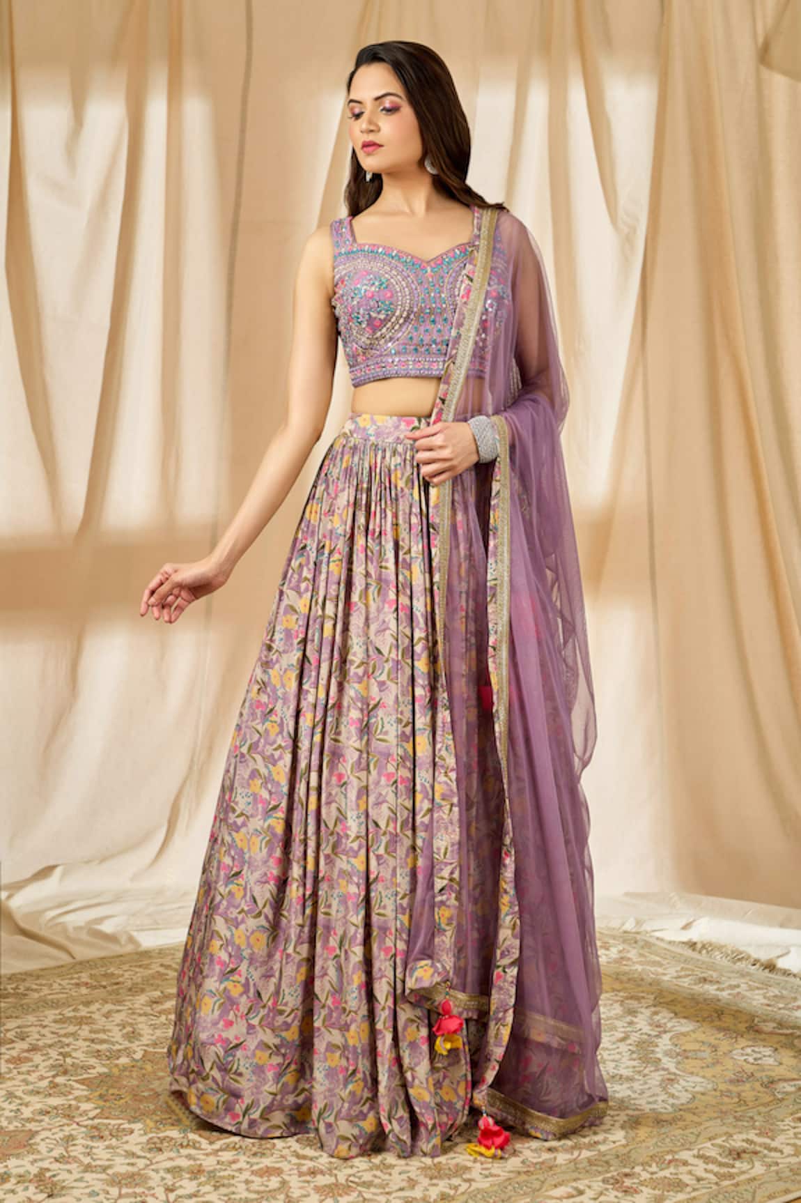 Buy Multi Colored Crush Satin Silk Fabric Digital Printed Lehenga Choli  Online - LEHV3035 | Appelle Fashion