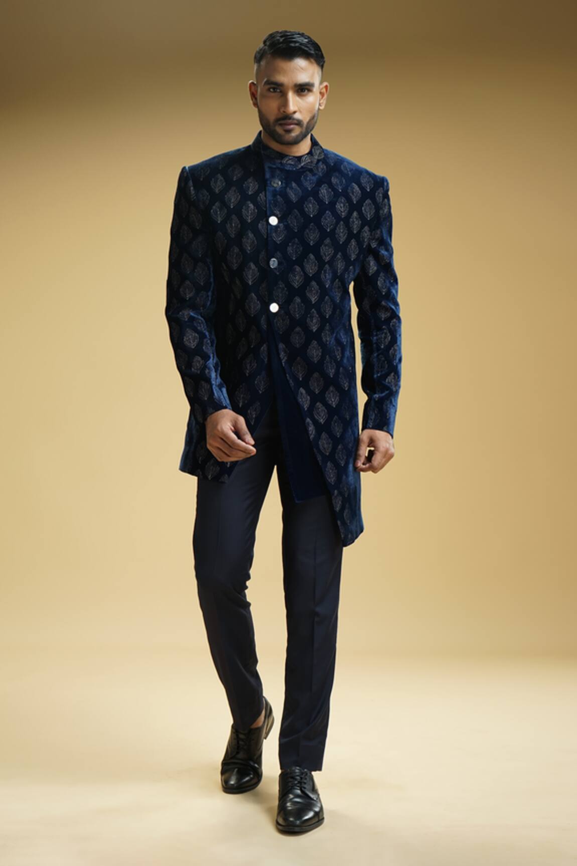 Kommal Sood Peacock Motif Embroidered Achkan & Trouser Set