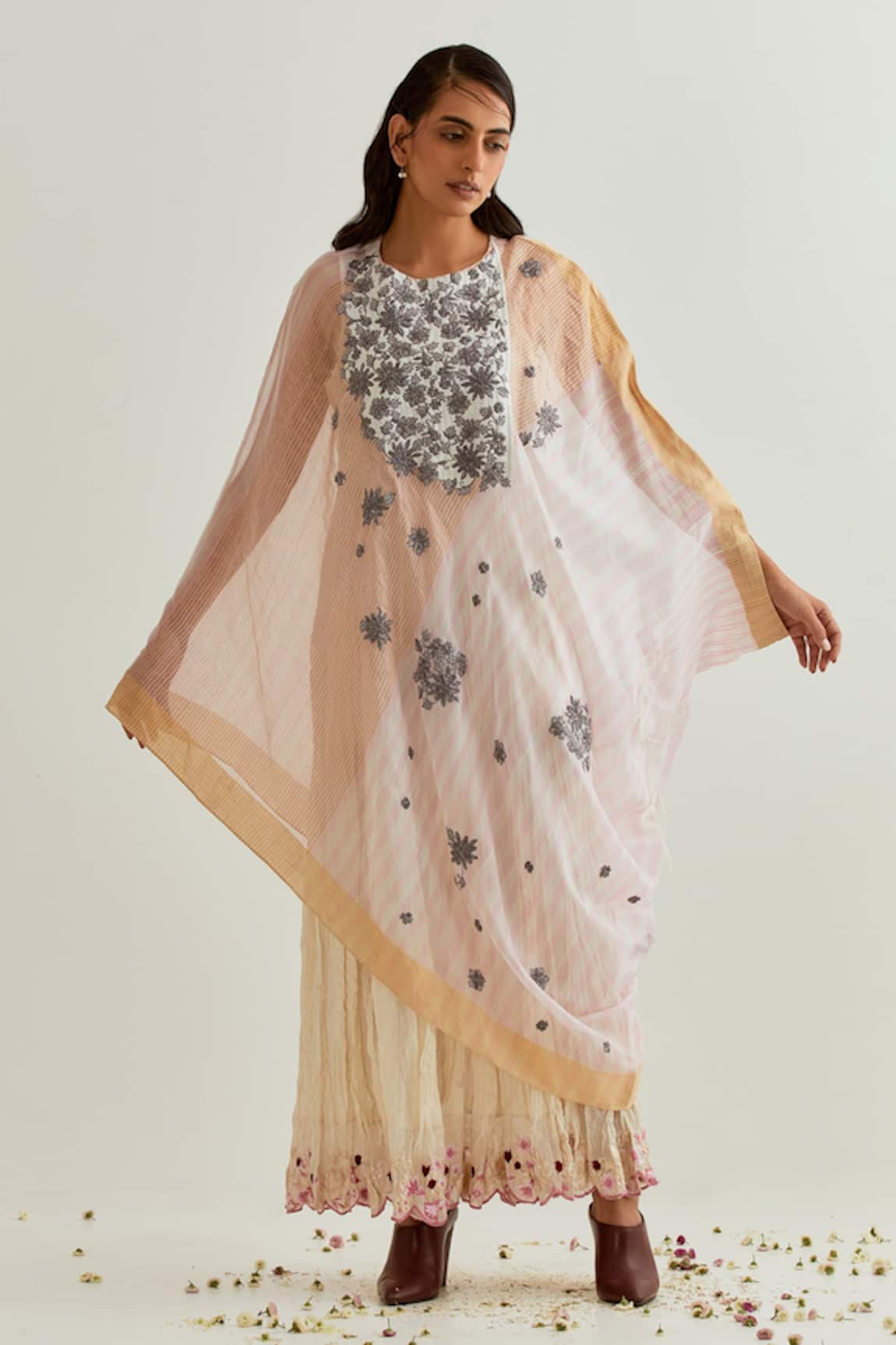 Prama by Pratima Pandey Chanderi Embroidered Dress With Inner