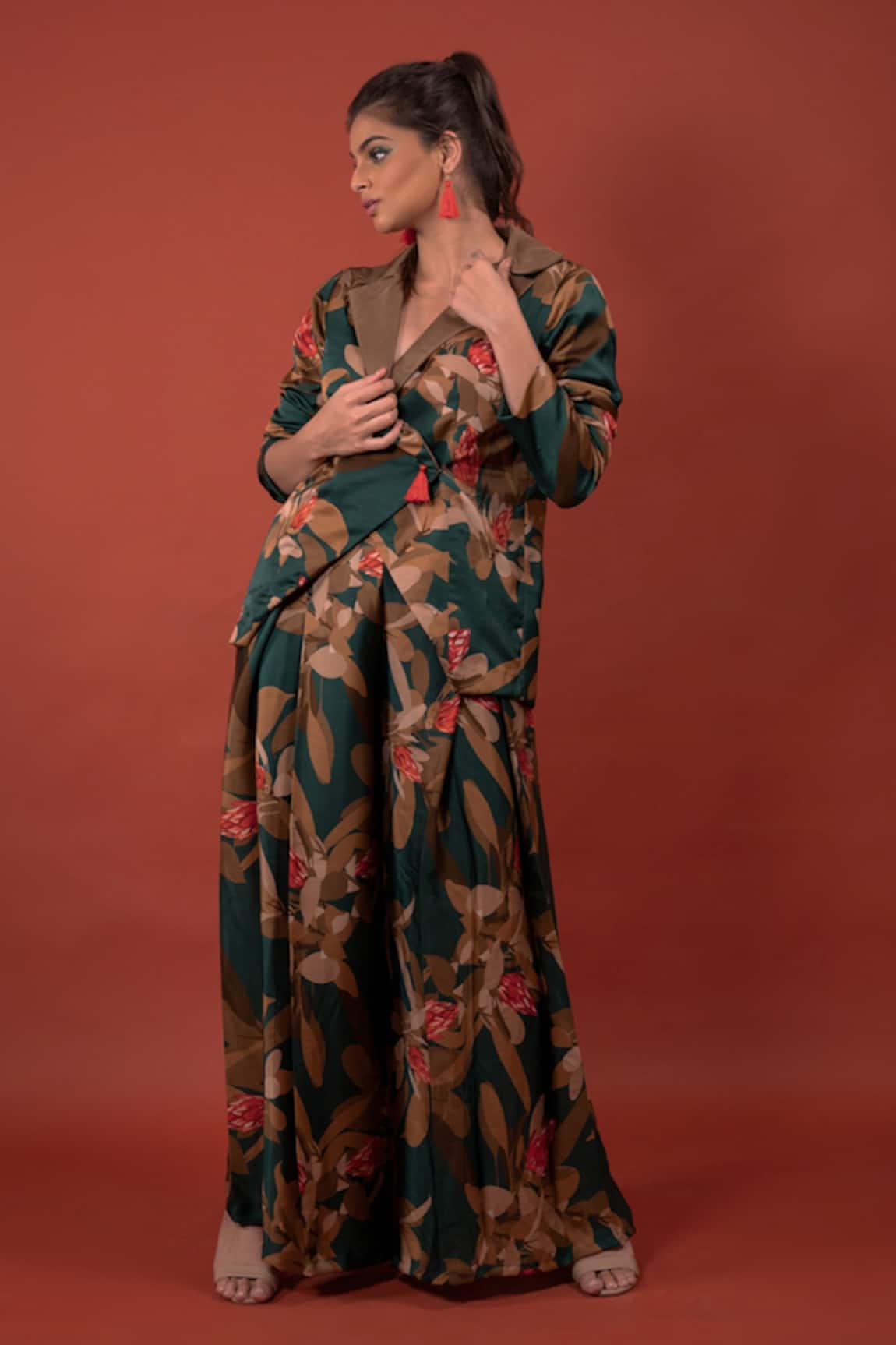 Rimi Nayak Pine Flower Print Box Pleated Trouser 