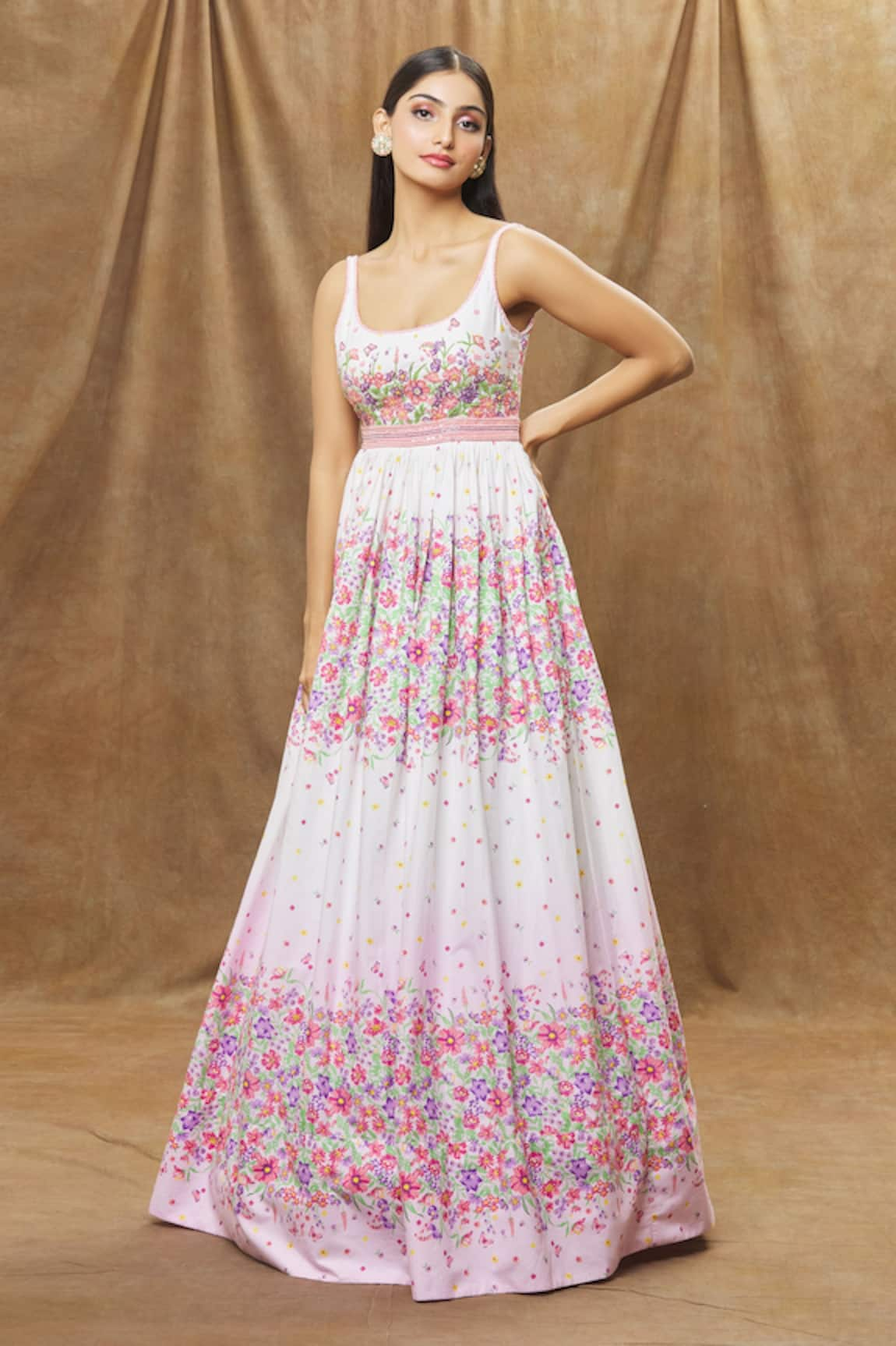 Label Priyanka Kar Floral Embroidered Cotton Gown