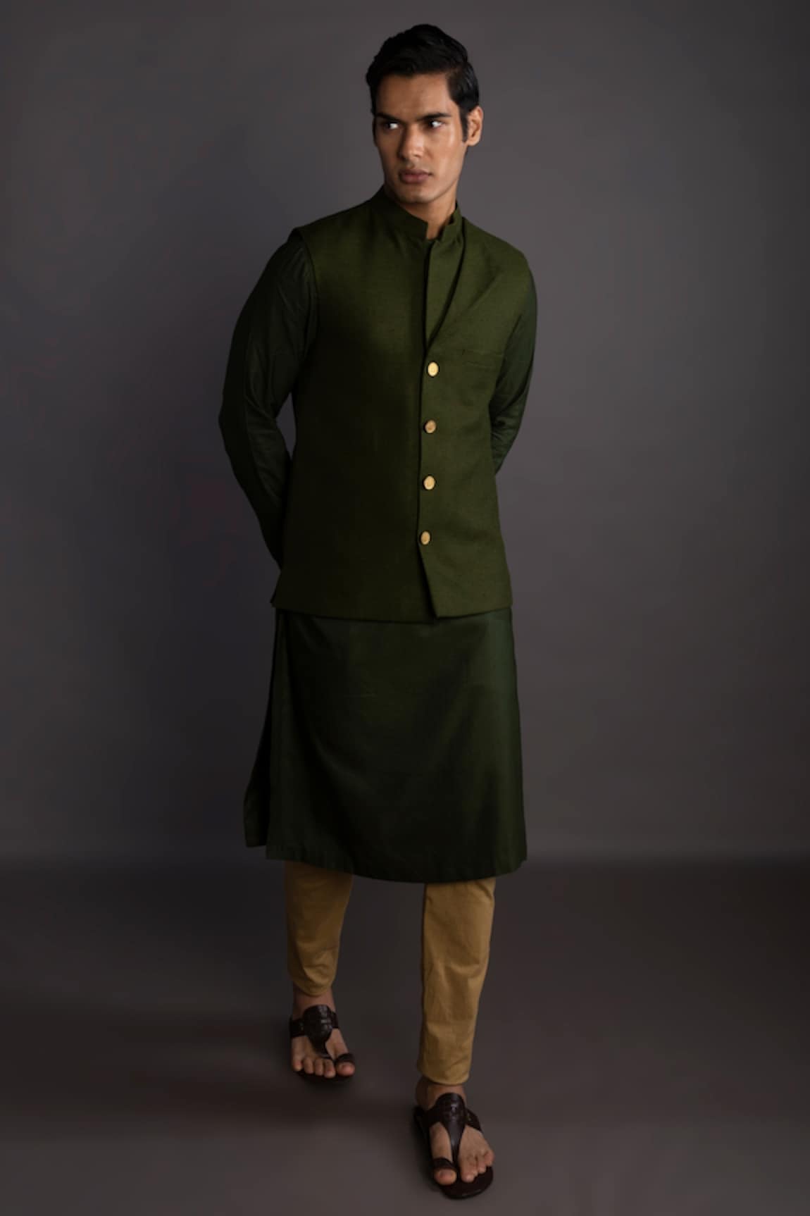 GRAM OF INK Flap Collar Bundi & Kurta Set