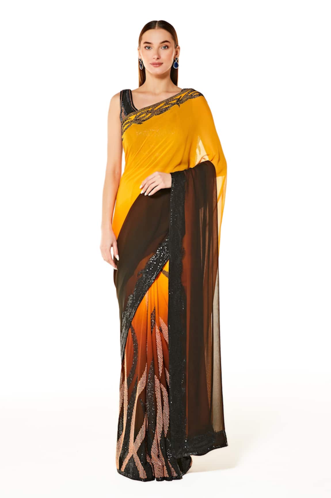 Rabani & Rakha Zaynab Shaded Sequin Saree With Blouse 