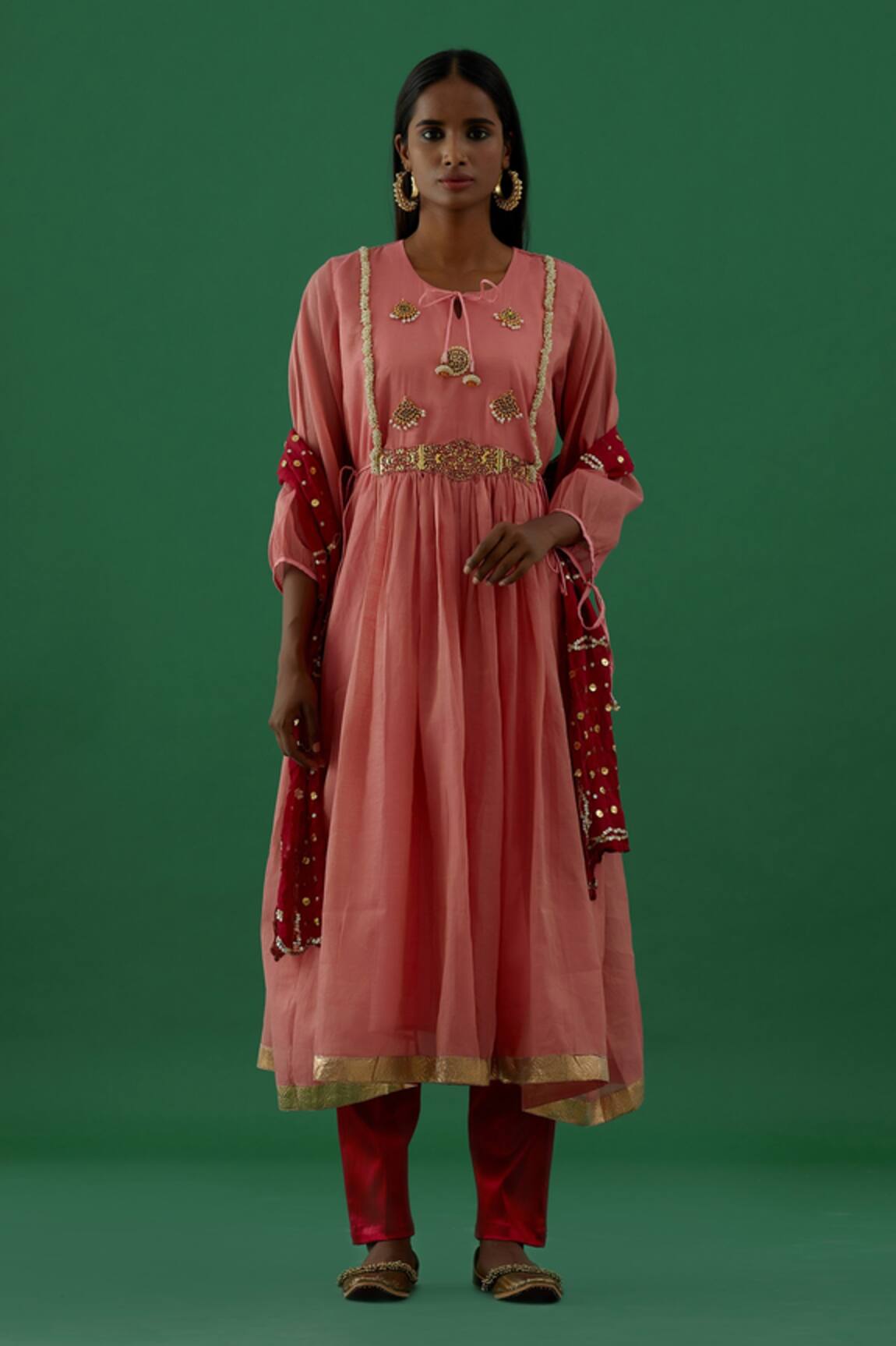 5elements Silk Pearl Embroidered Bodice Anarkali Set