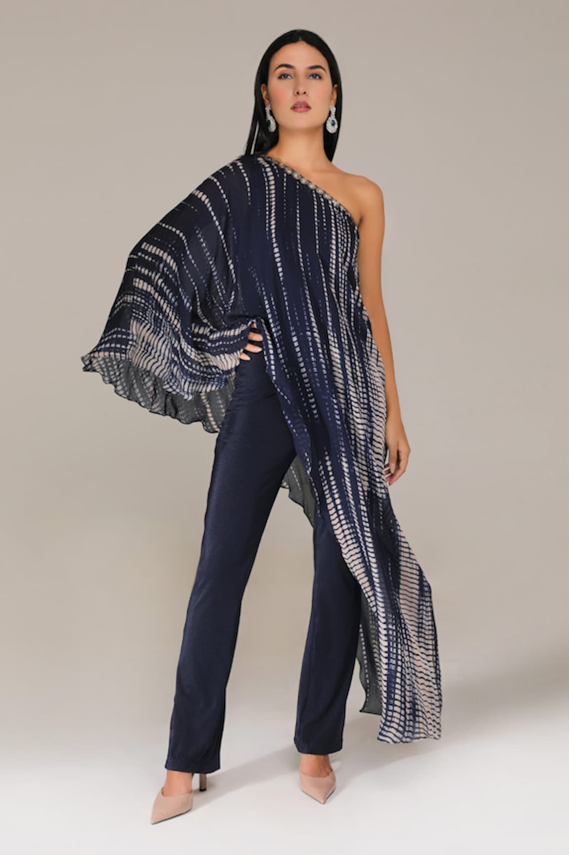 ANEEHKA Jumpsuit With Tie Dye Asymmetric Drape