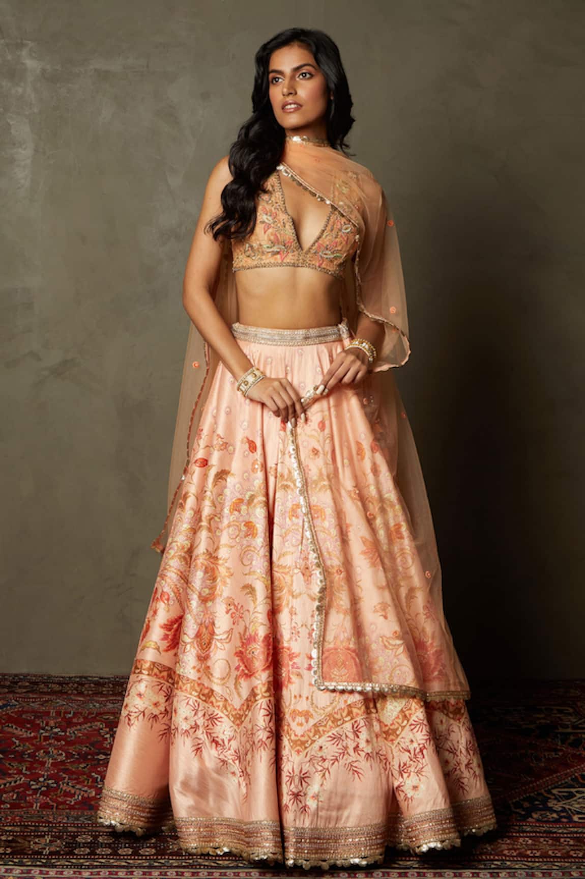 RI.Ritu Kumar Floral Print Aari Work Lehenga Set