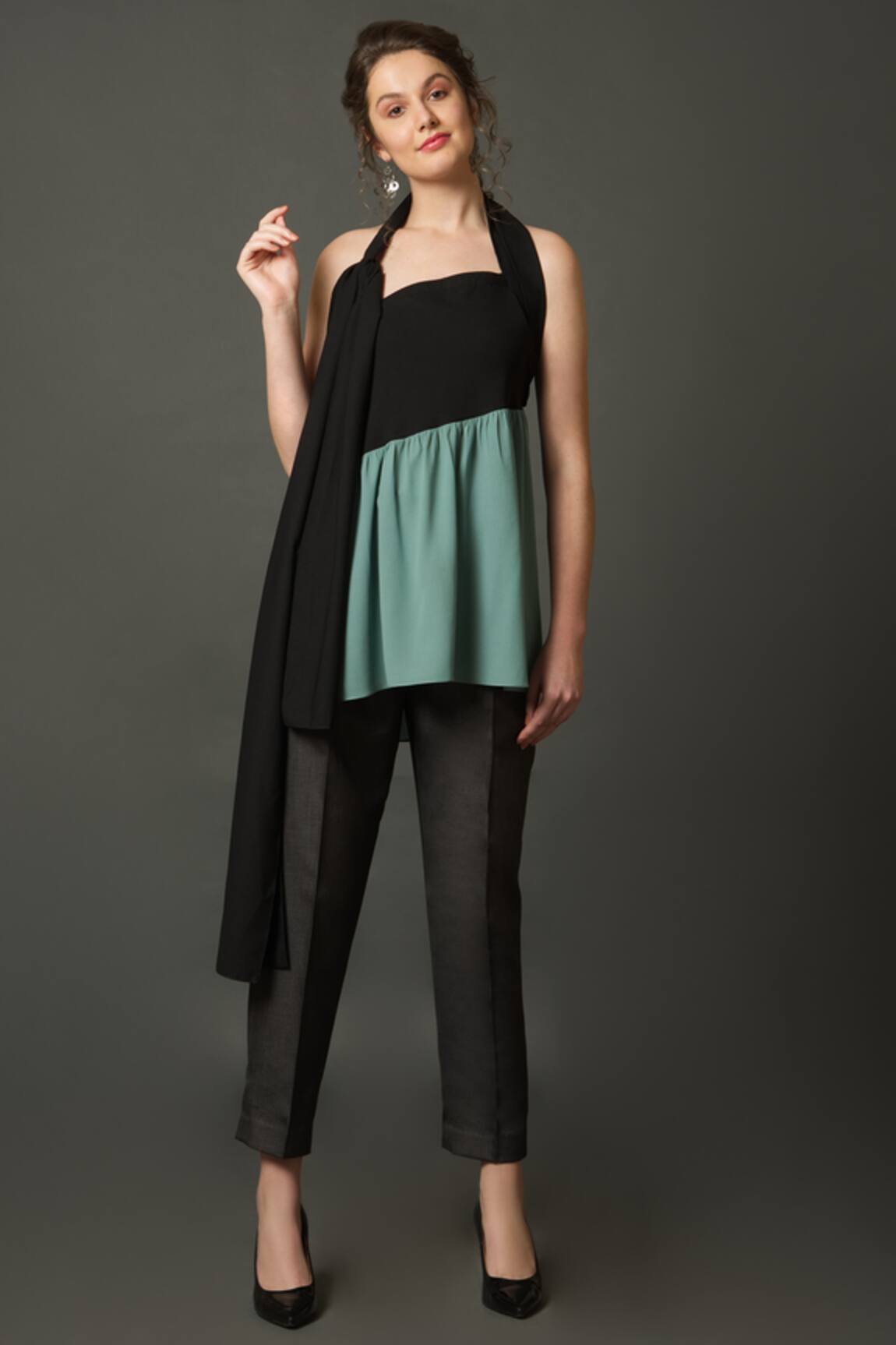 House Of Behram Color Block Halter Neck Top