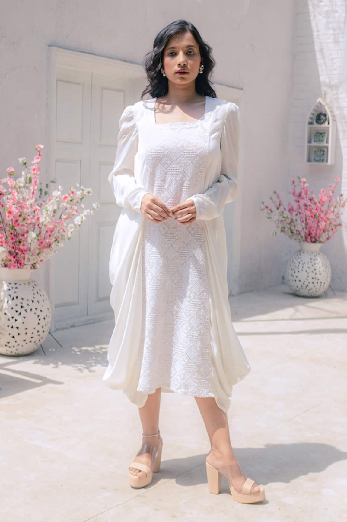 Monk & Mei By Sonia Anand Fatima Chikankari Embroidered Cowl Dress