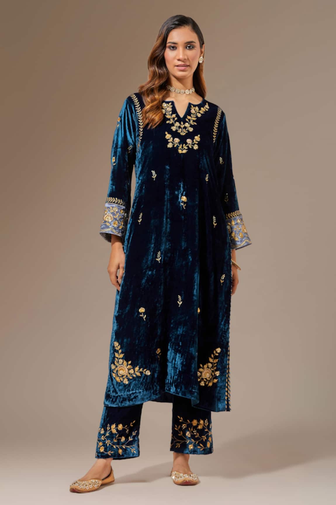 Anantaa by Roohi Velvet Embroidered Placed Palazzo Pant